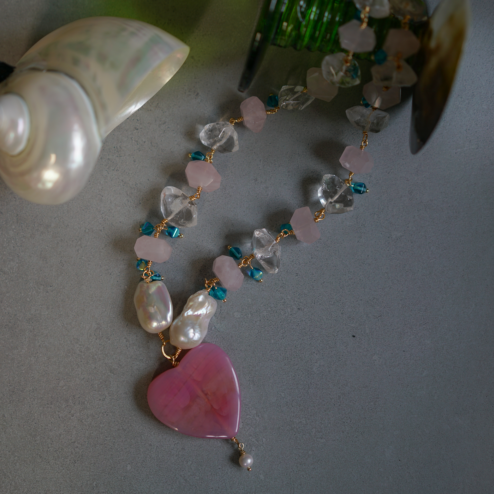 Soaring Heart — Quartz, Baroque Pearl & Agate Necklace