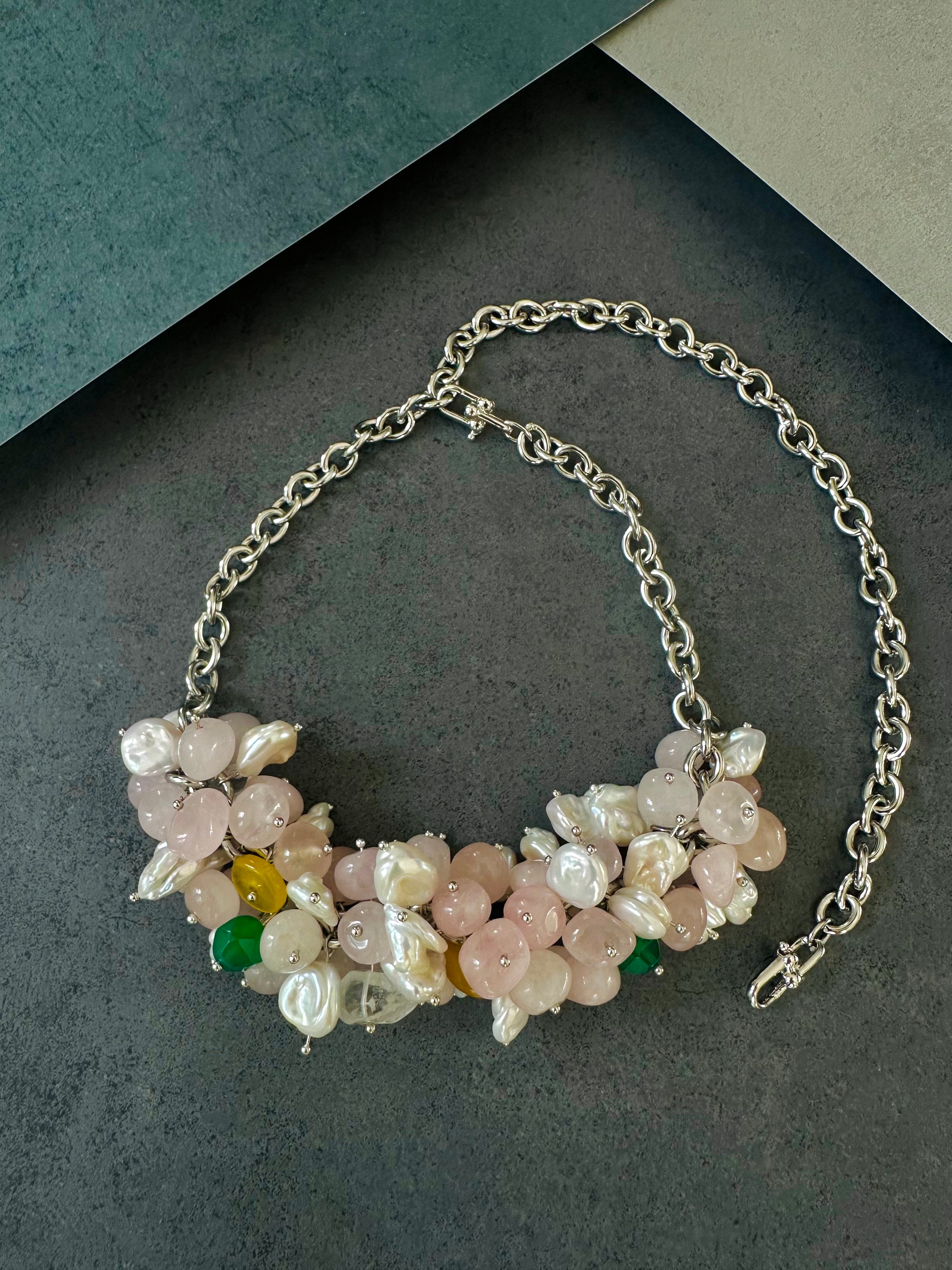Urban Bloom — Baroque Pearl & Rose Quartz Necklace