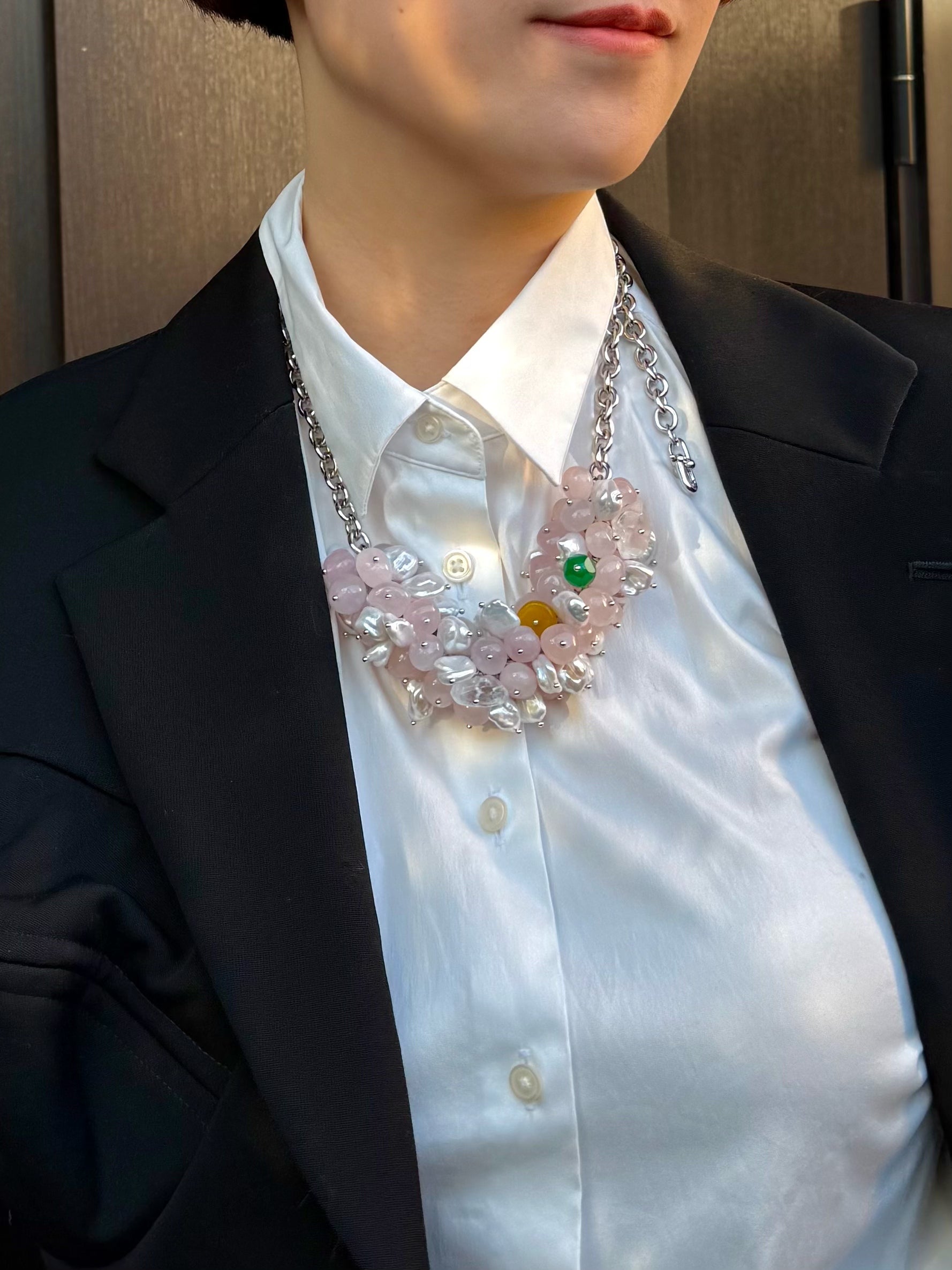 Urban Bloom — Baroque Pearl & Rose Quartz Necklace