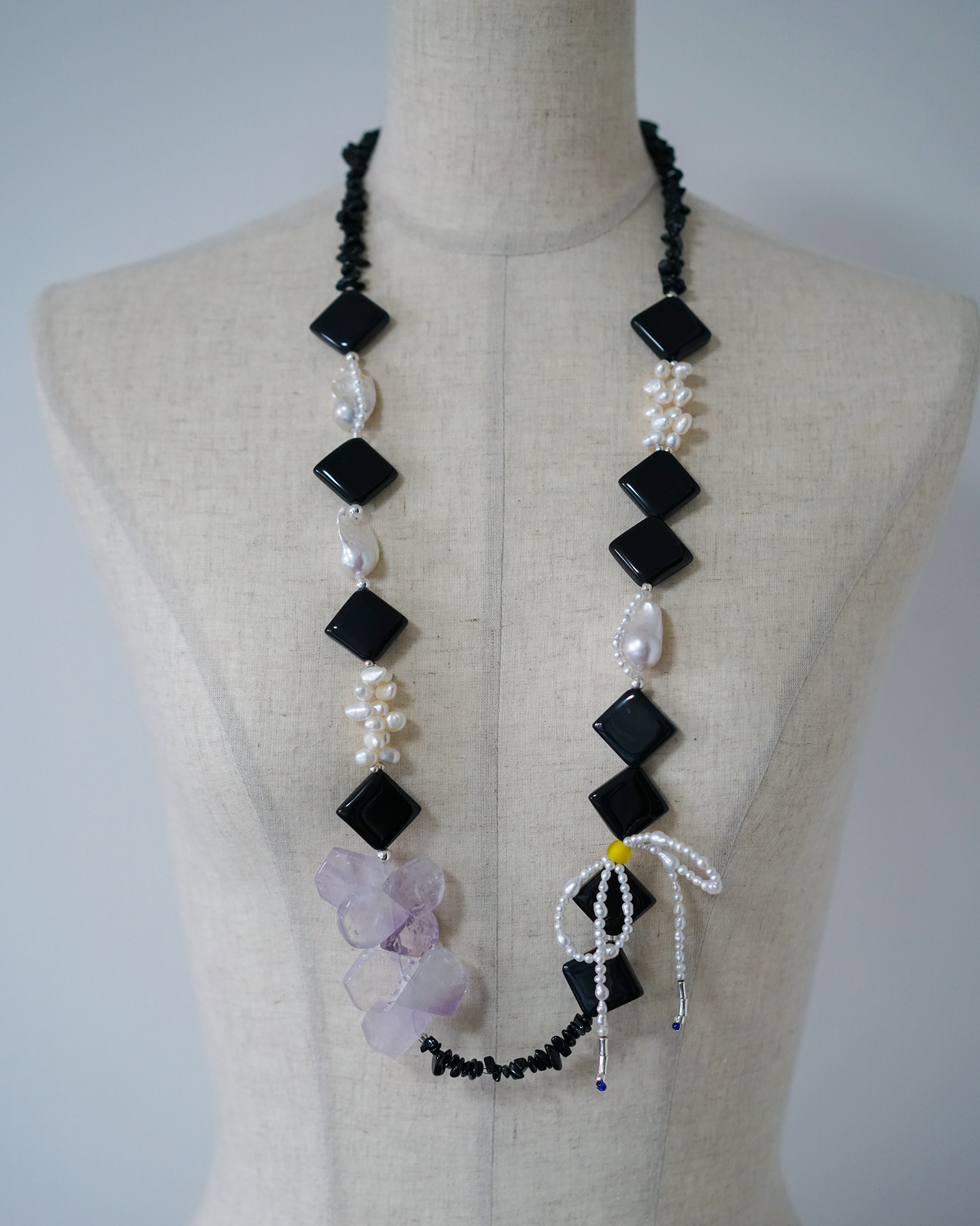 After Midnight | Black Agate, Baroque Pearl & Amethyst Long Necklace