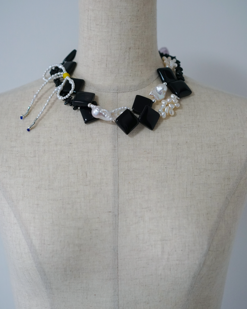 After Midnight | Black Agate, Baroque Pearl & Amethyst Long Necklace
