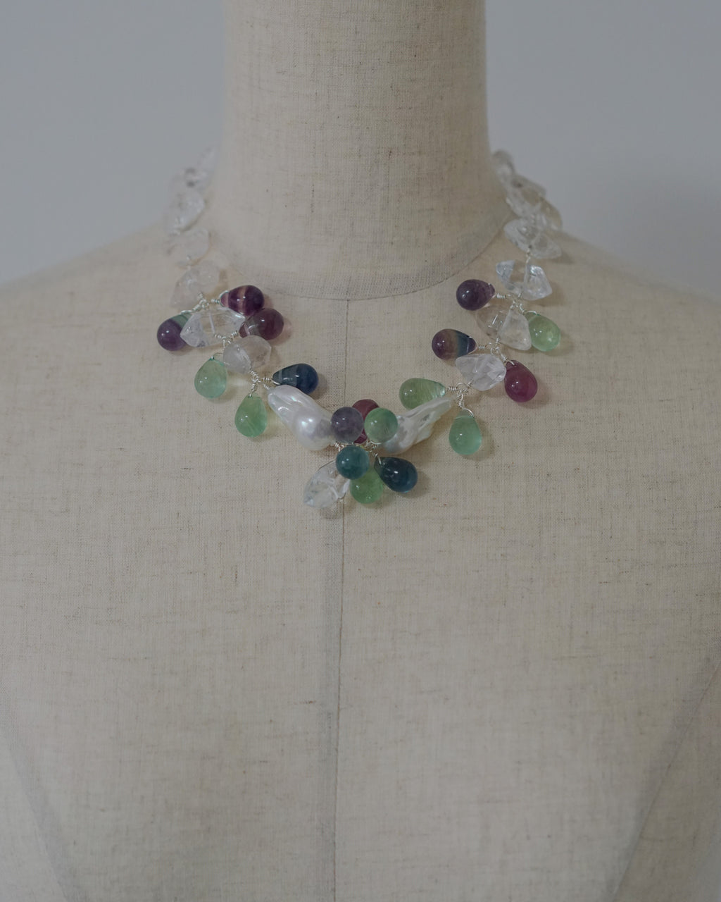 Aurora Drift — Linked Baroque Pearl & Fluorite Necklace