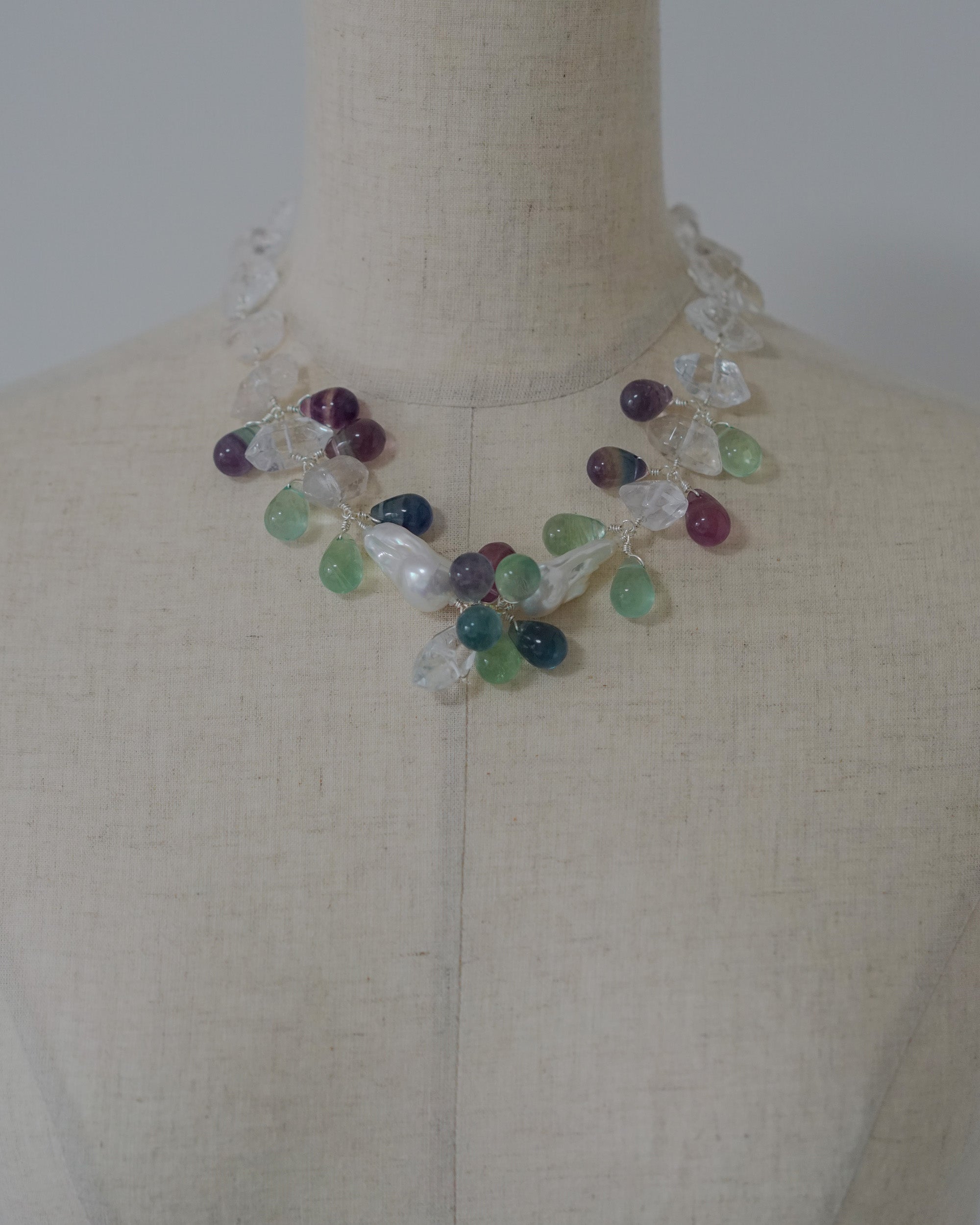 Aurora Drift — Linked Baroque Pearl & Fluorite Necklace
