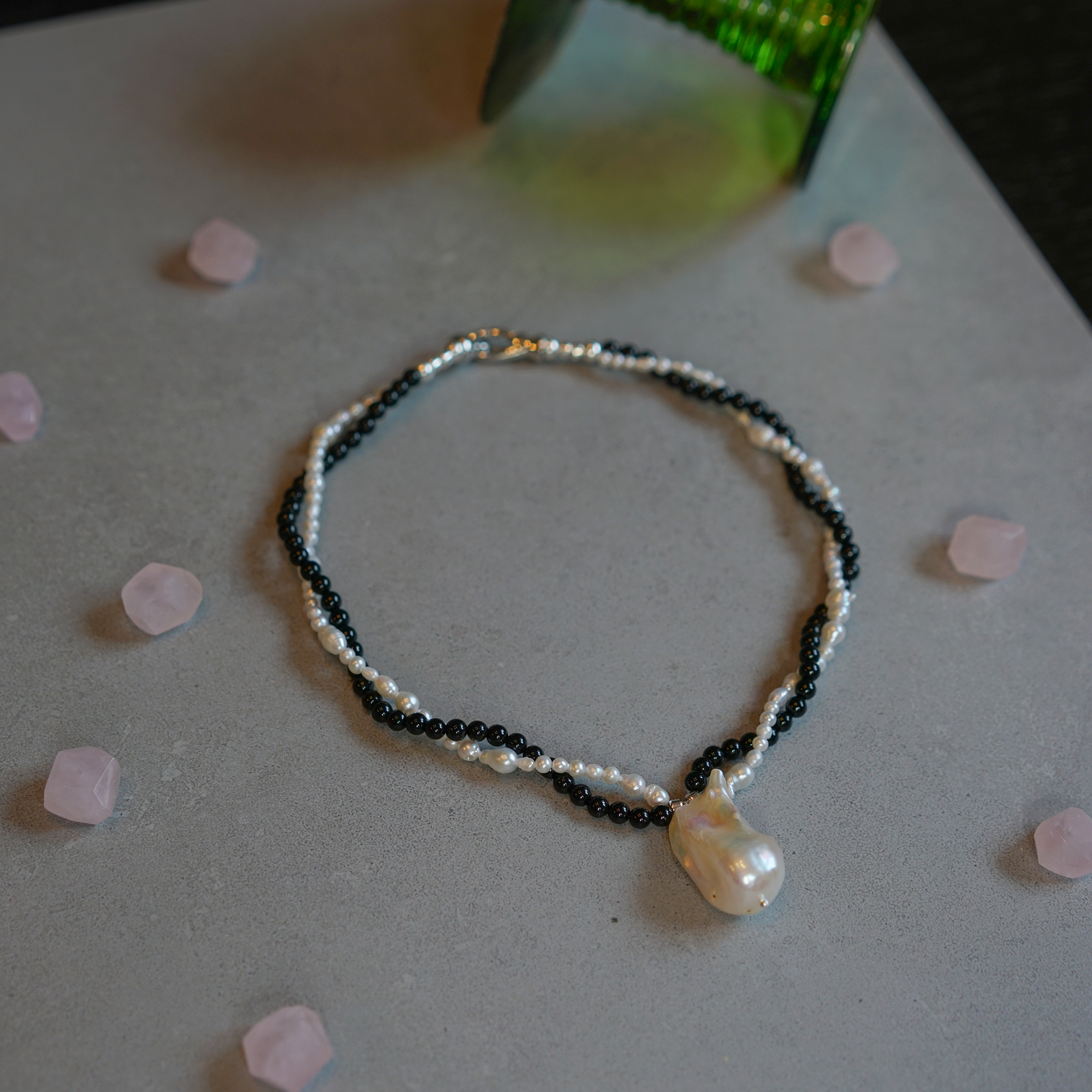 Held in Softness — Baroque Pearl & Agate Necklace