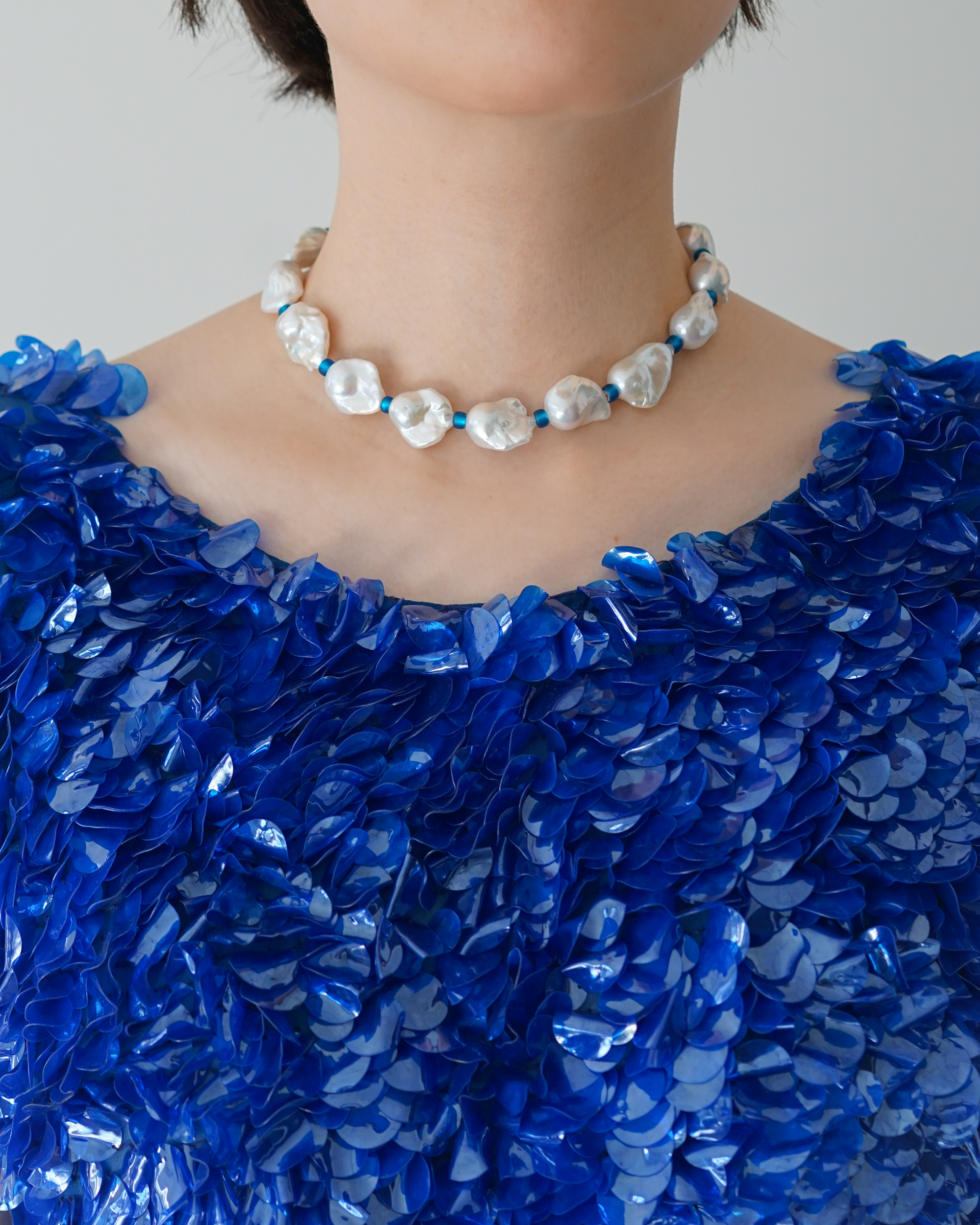 Blue Haze —  Silver-blue Baroque Pearl Necklace