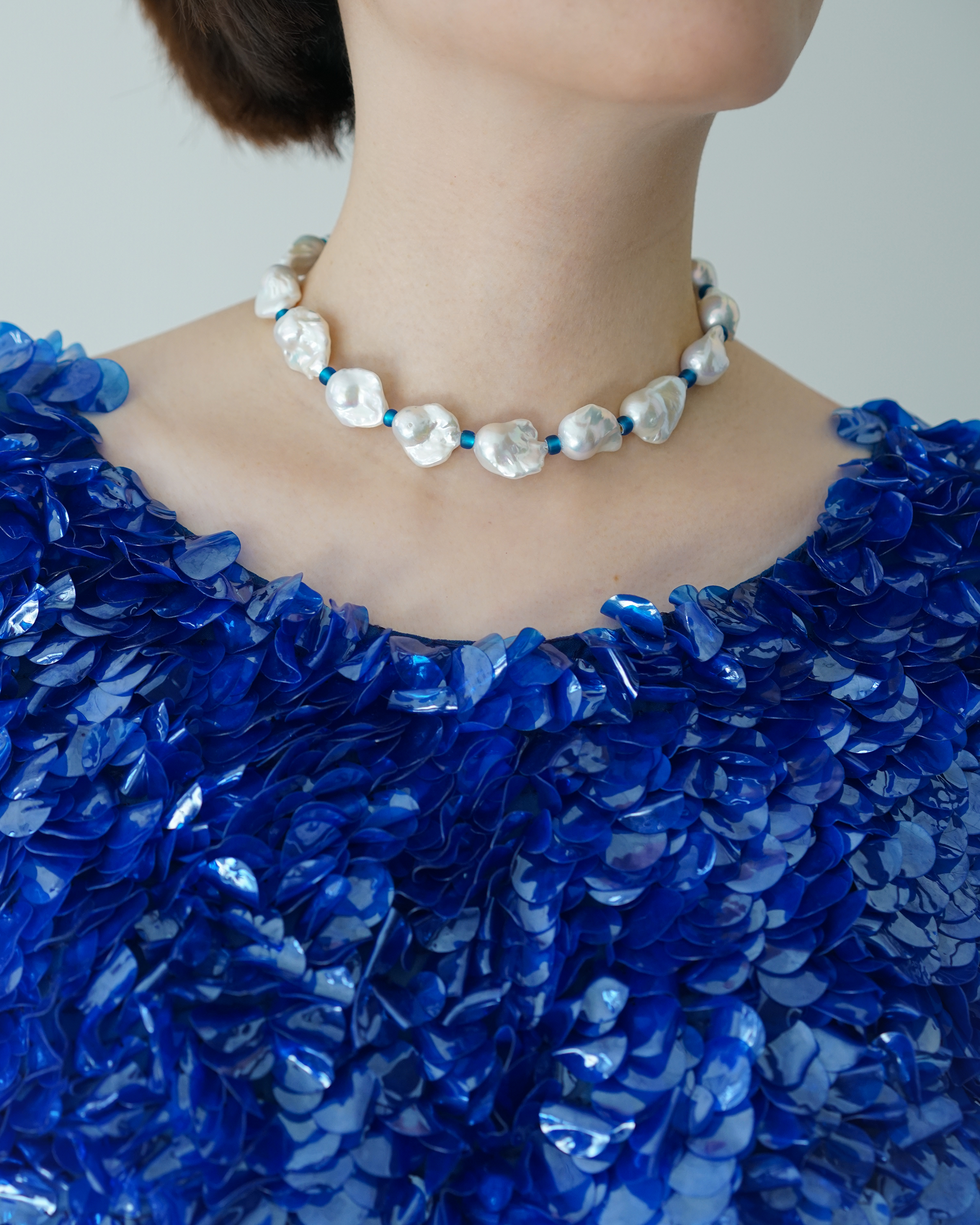 Blue Haze —  Silver-blue Baroque Pearl Necklace