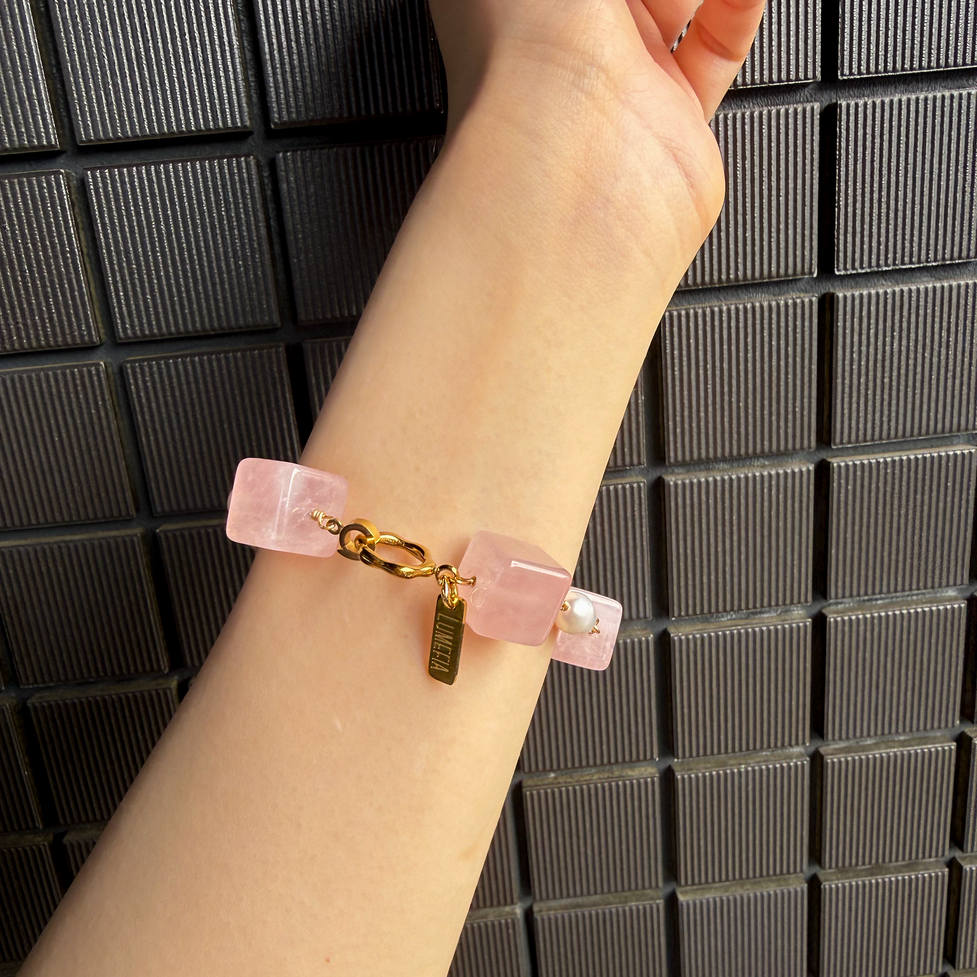 Blush Block Bracelet | Rose Quartz & Freshwater Pearl Bracelet | Lumefia