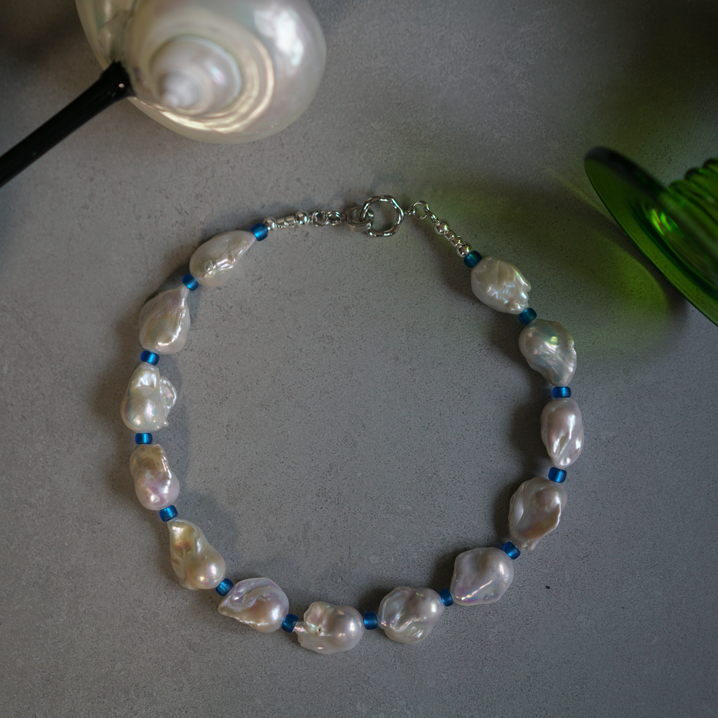 Blue Haze —  Silver-blue Baroque Pearl Necklace