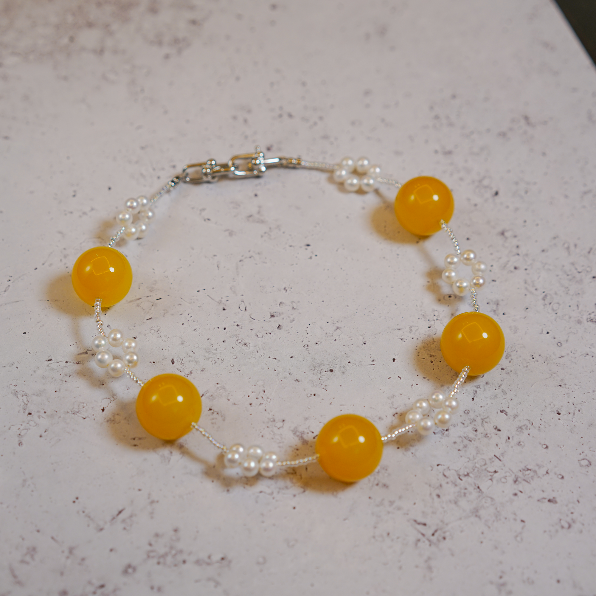 Citrus Glow — Agate & Pearl Necklace