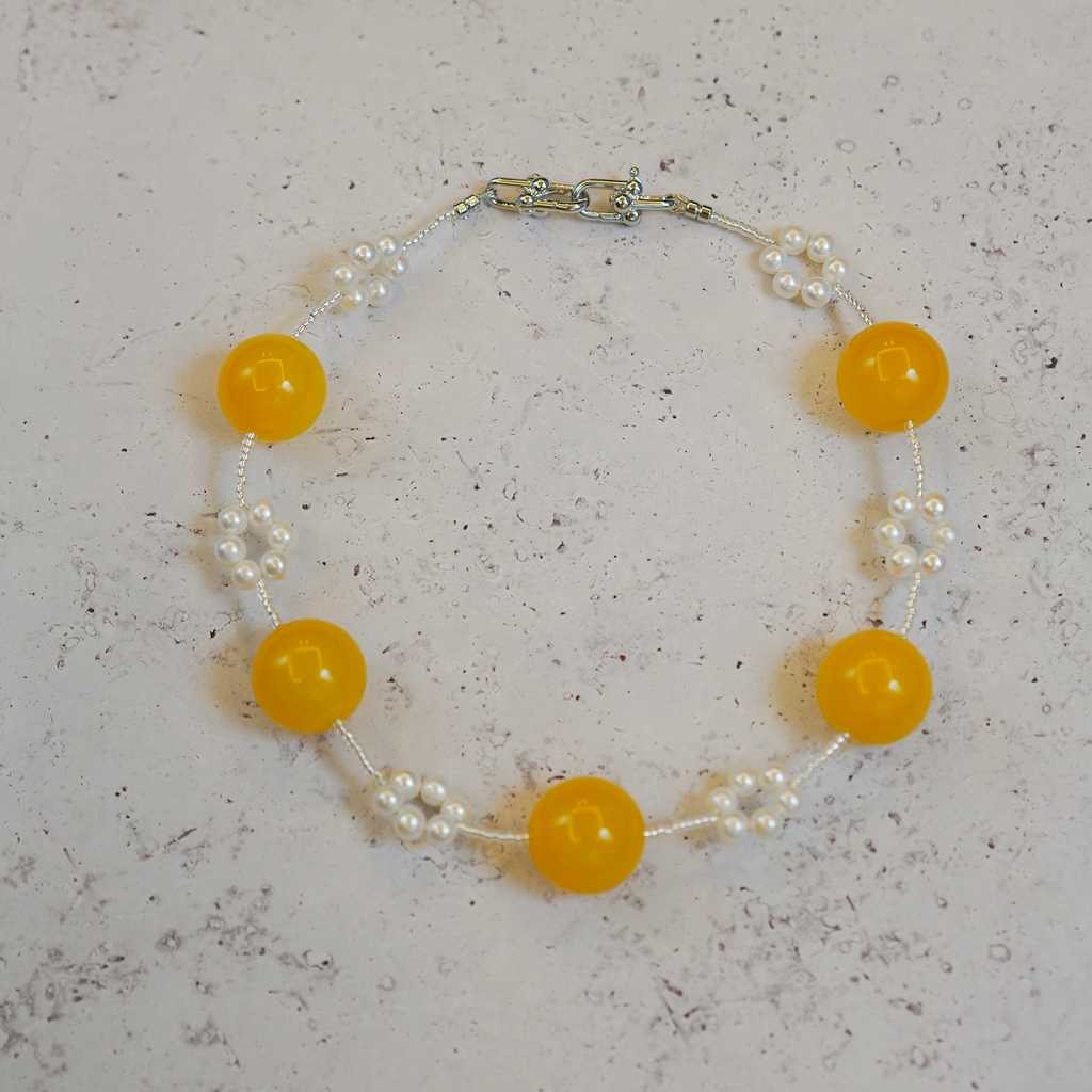 Citrus Glow — Agate & Pearl Necklace