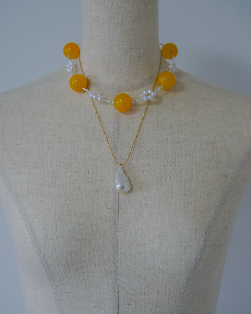 Citrus Glow — Agate & Pearl Necklace