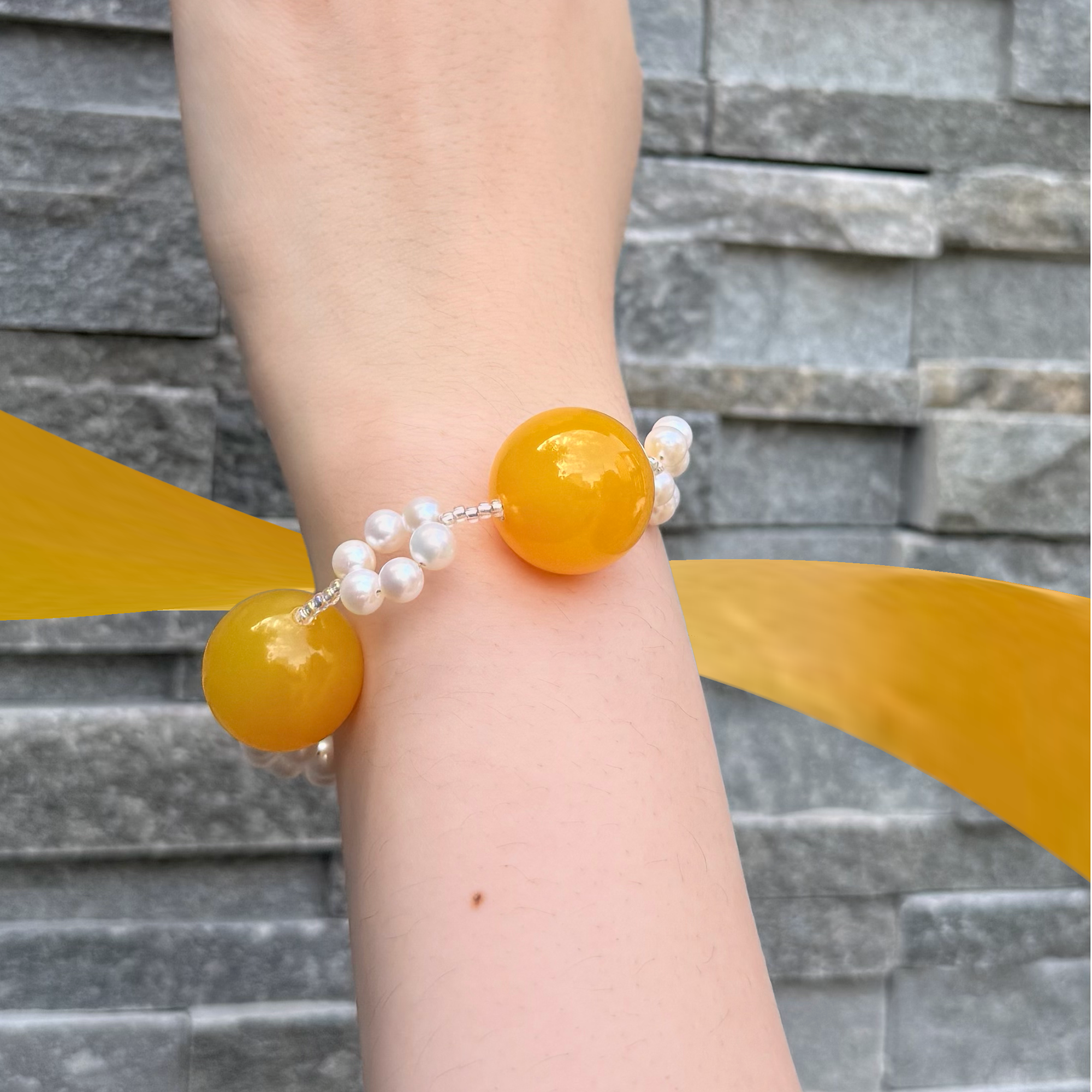 Citrus Glow Bracelet | Agate & Pearl Bracelet | Lumefia