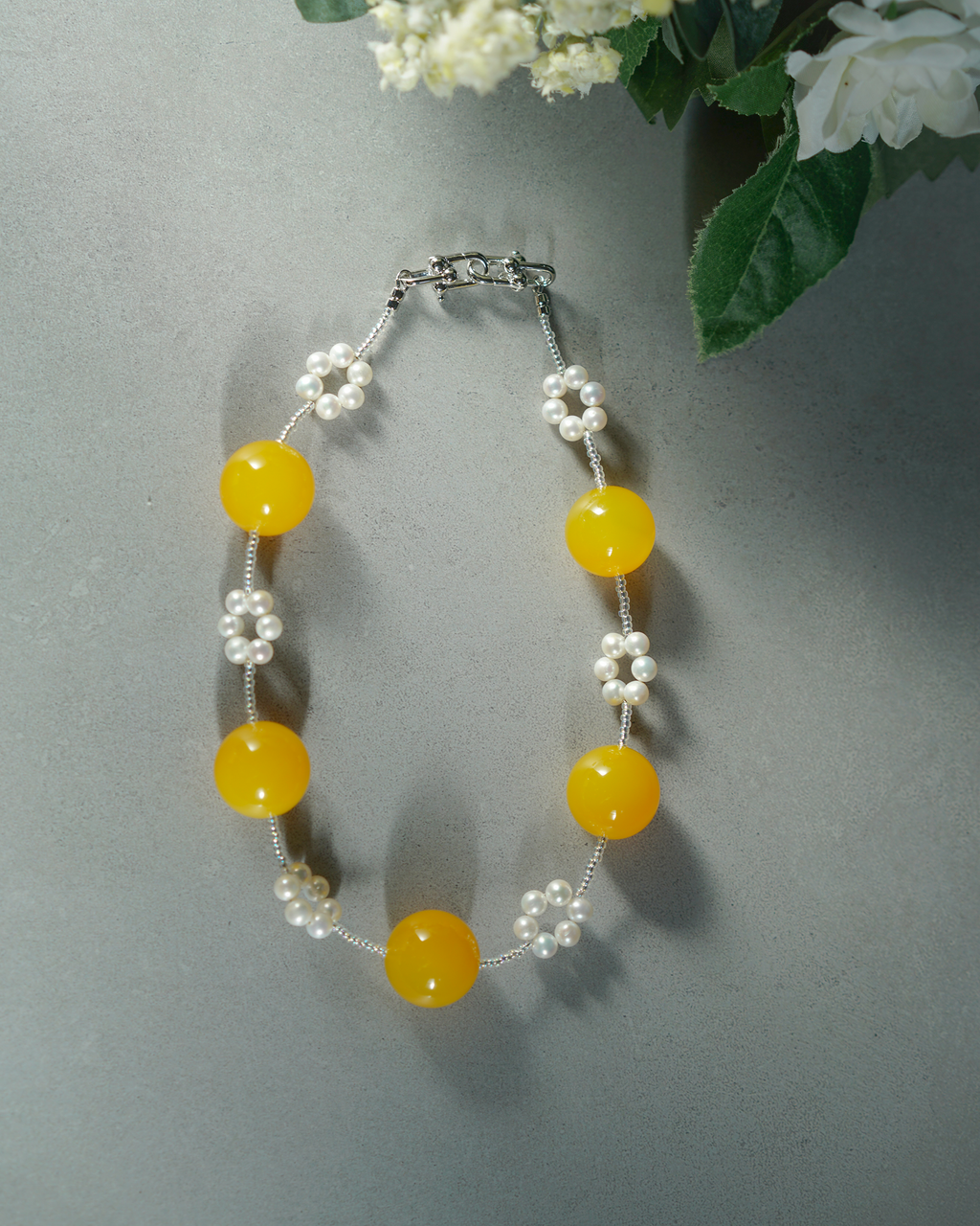 Citrus Glow — Agate & Pearl Necklace