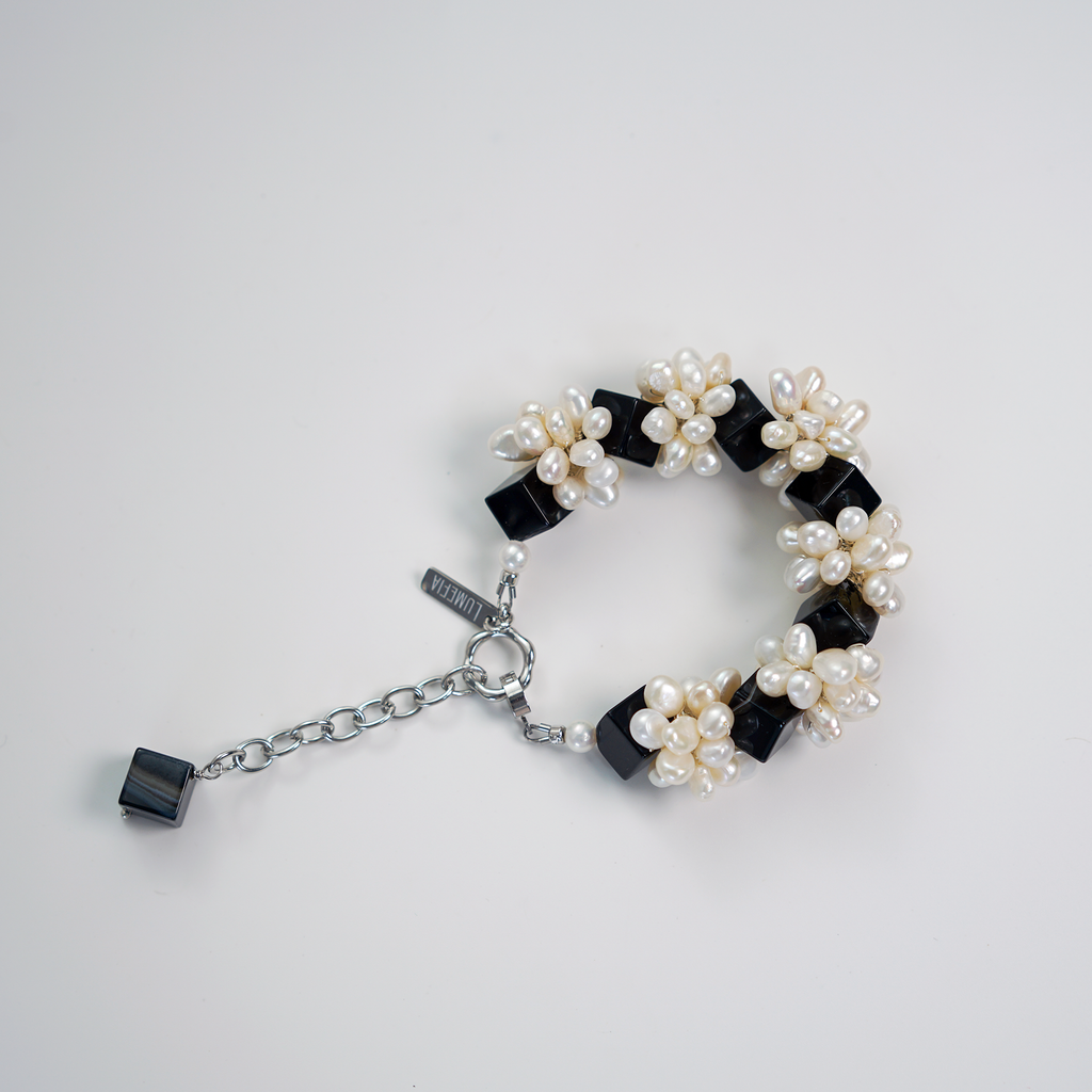 City Intervals Bracelet | Black Agate & Pearls Bracelet | Lumefia
