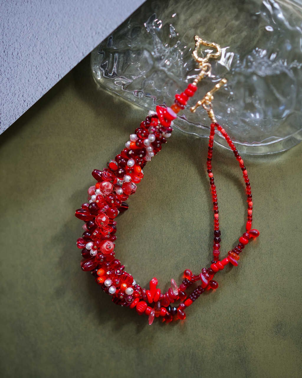 Crimson Bloom — Freshwater Pearl & Czech Glass Necklace