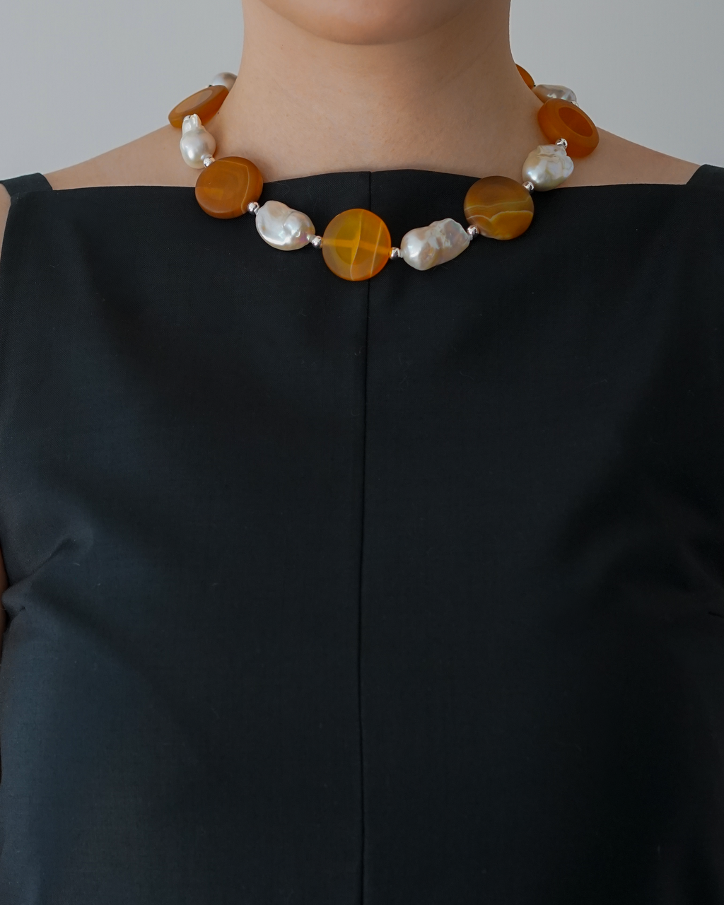 Dawn Glow — Agate & Baroque Pearl Necklace