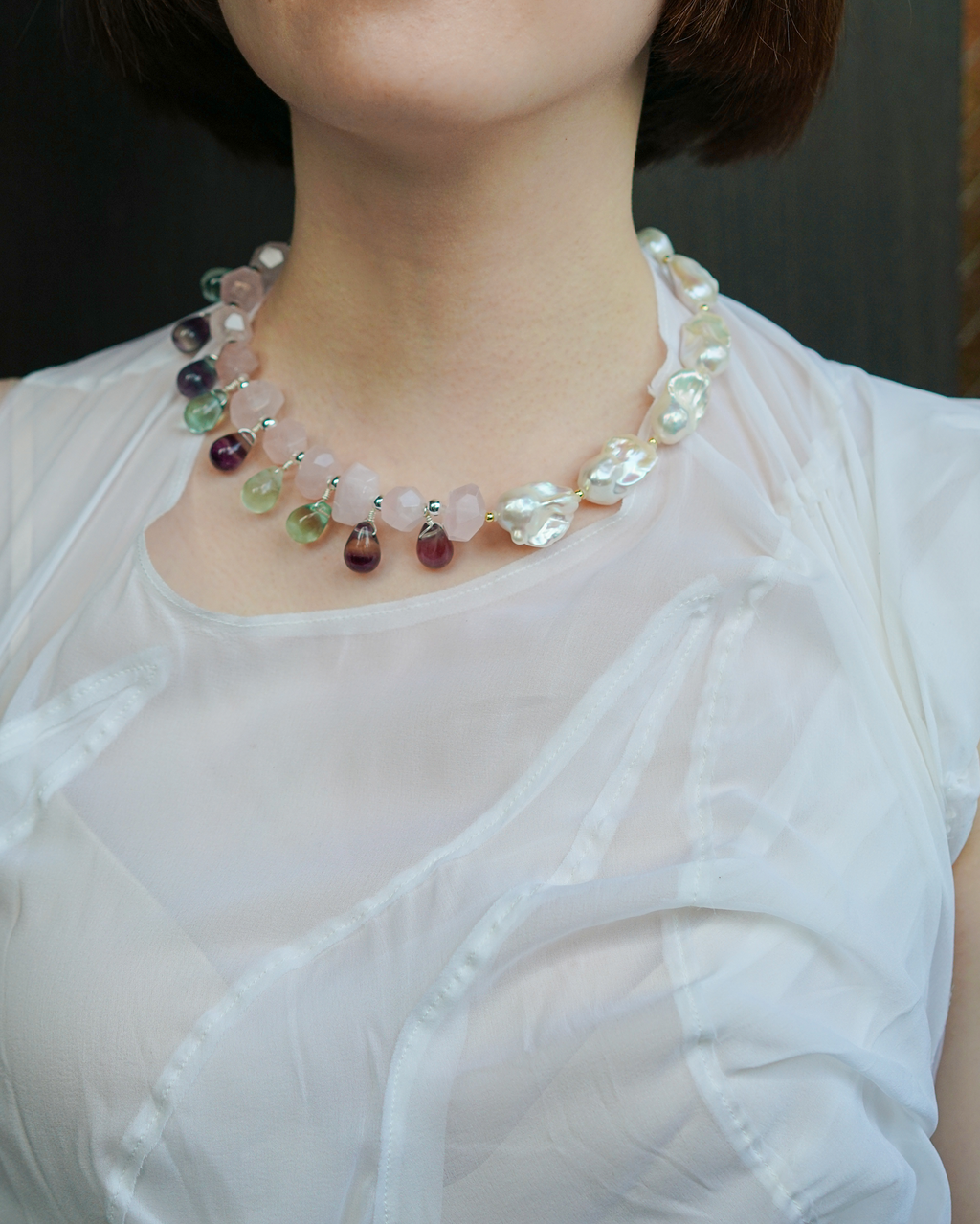 Dew Garden — Baroque Pearl & Rose Quartz Necklace