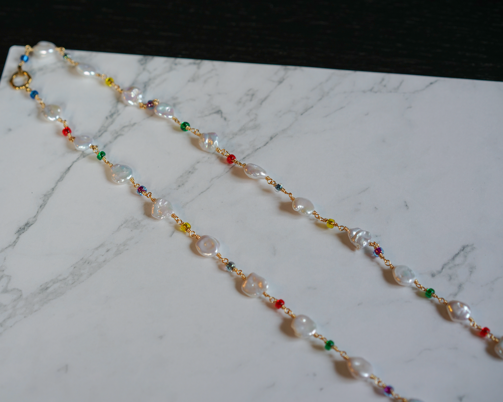 Neon Dusk— Hand-Linked Baroque Pearl Necklace