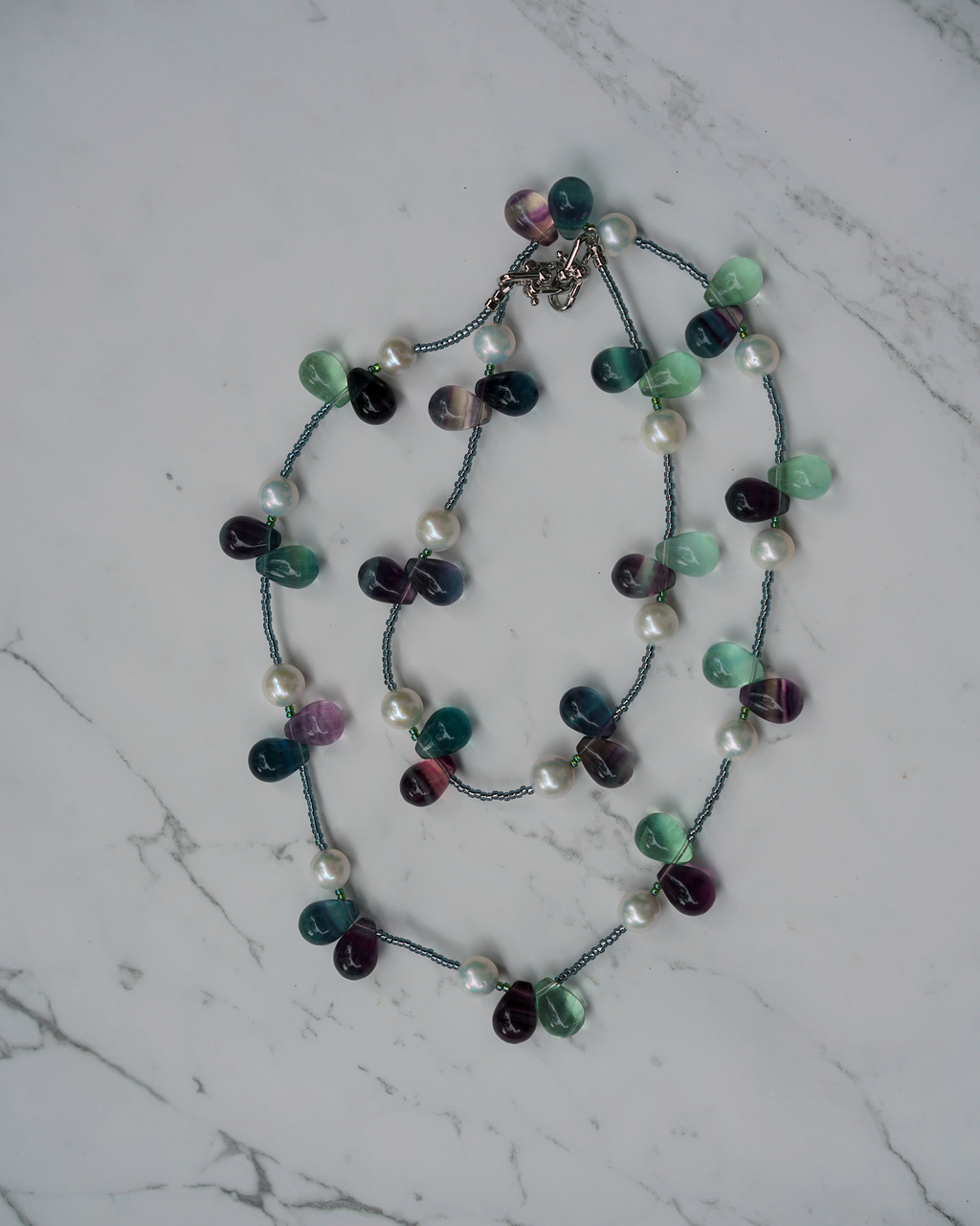 Falling Sheer — Edison Pearl & Fluorite Necklace