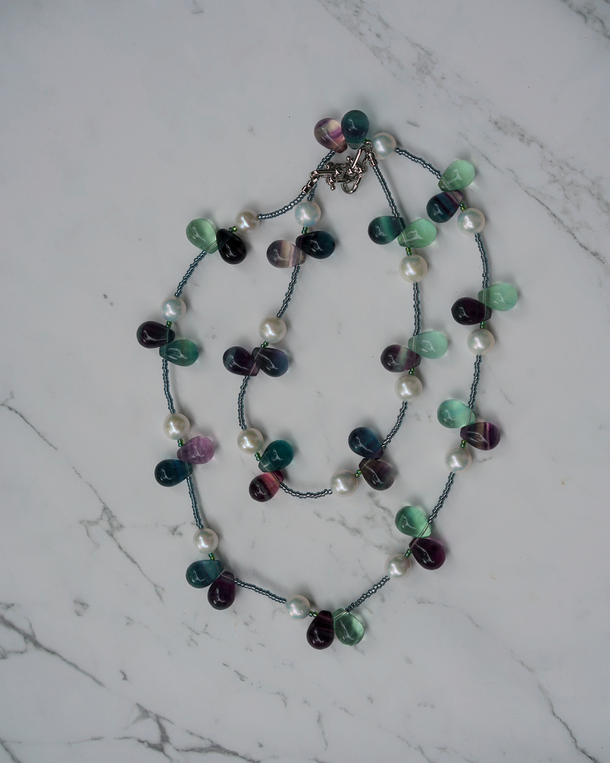 Falling Sheer — Edison Pearl & Fluorite Necklace