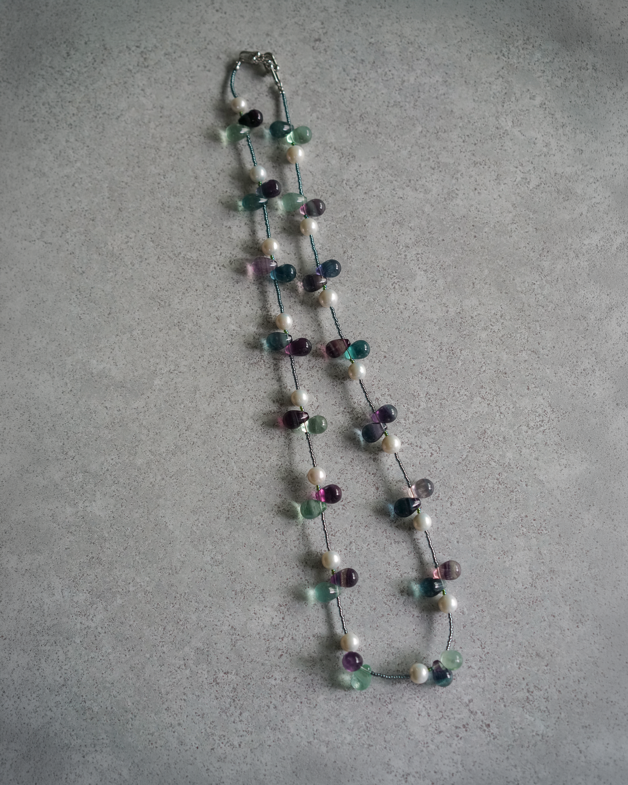 Falling Sheer — Edison Pearl & Fluorite Necklace