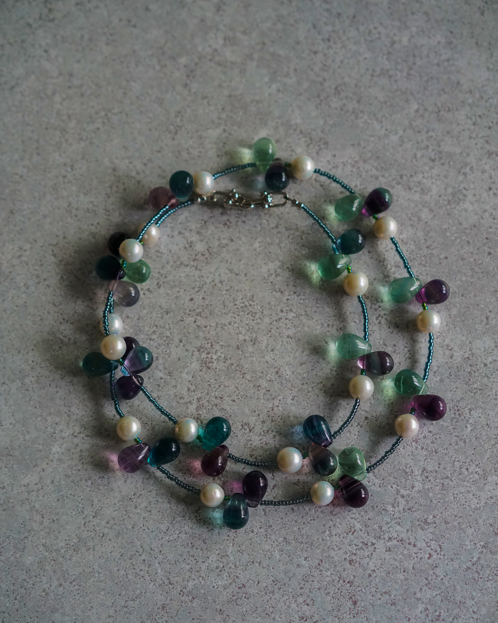 Falling Sheer — Edison Pearl & Fluorite Necklace