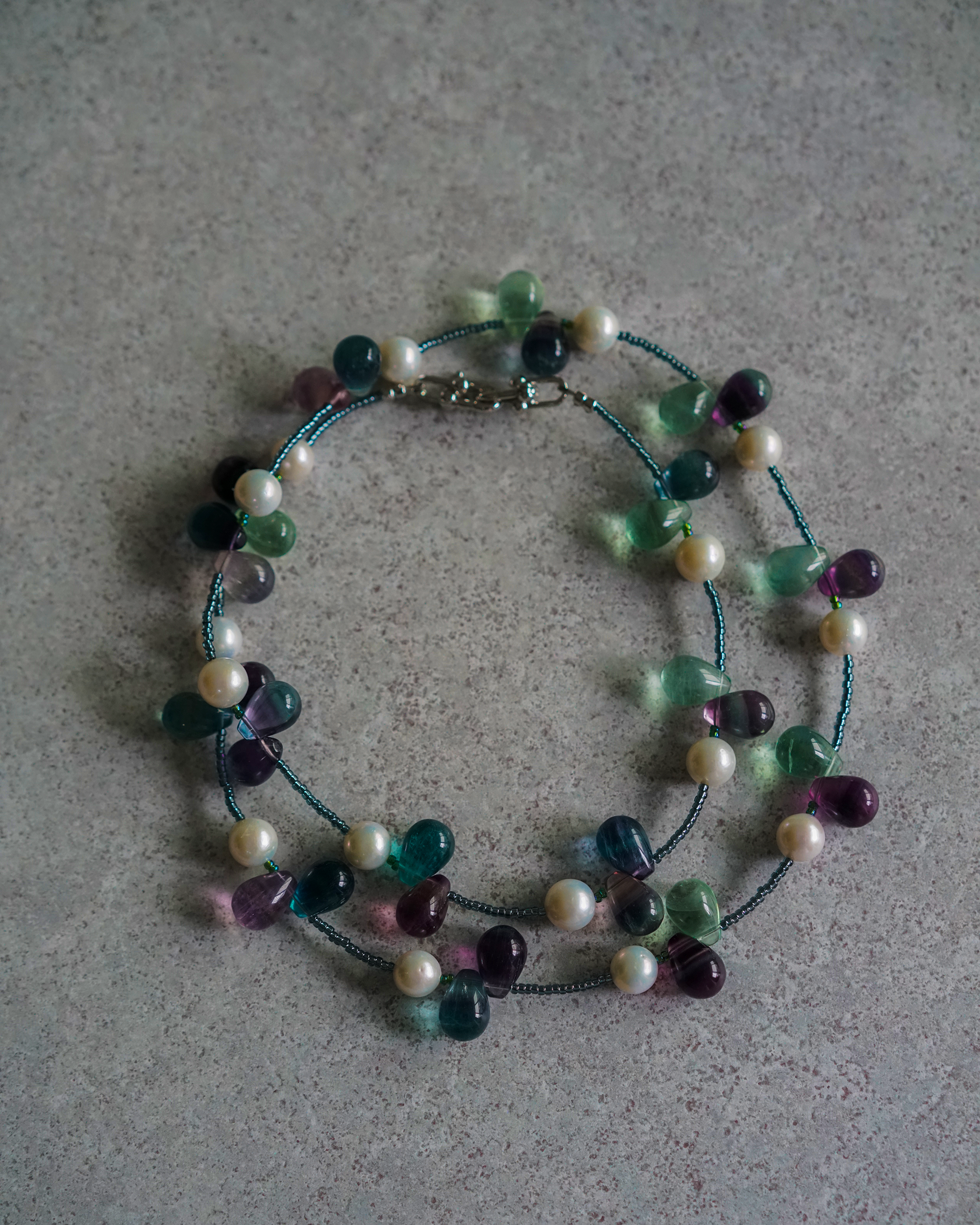 Falling Sheer — Edison Pearl & Fluorite Necklace