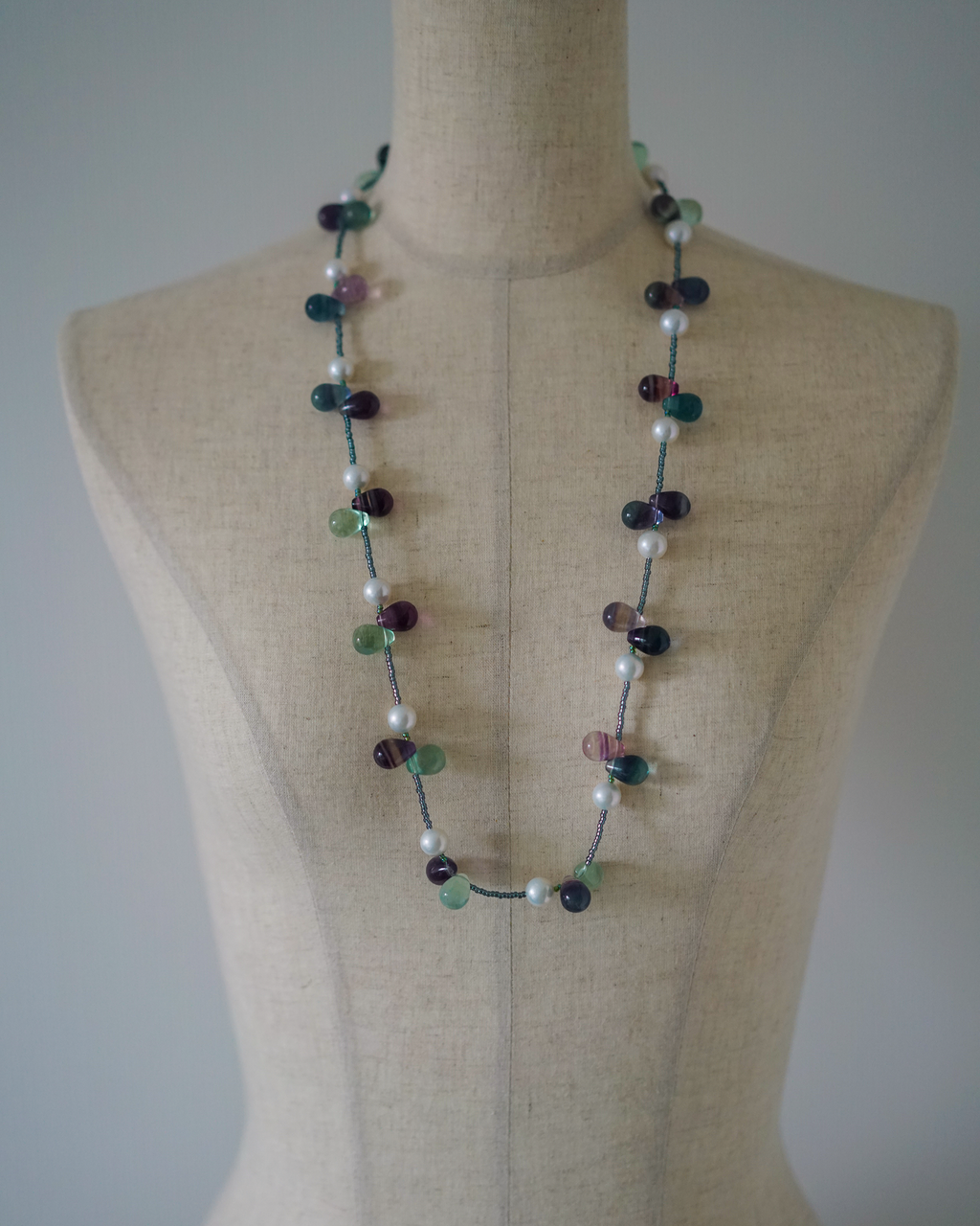Falling Sheer — Edison Pearl & Fluorite Necklace