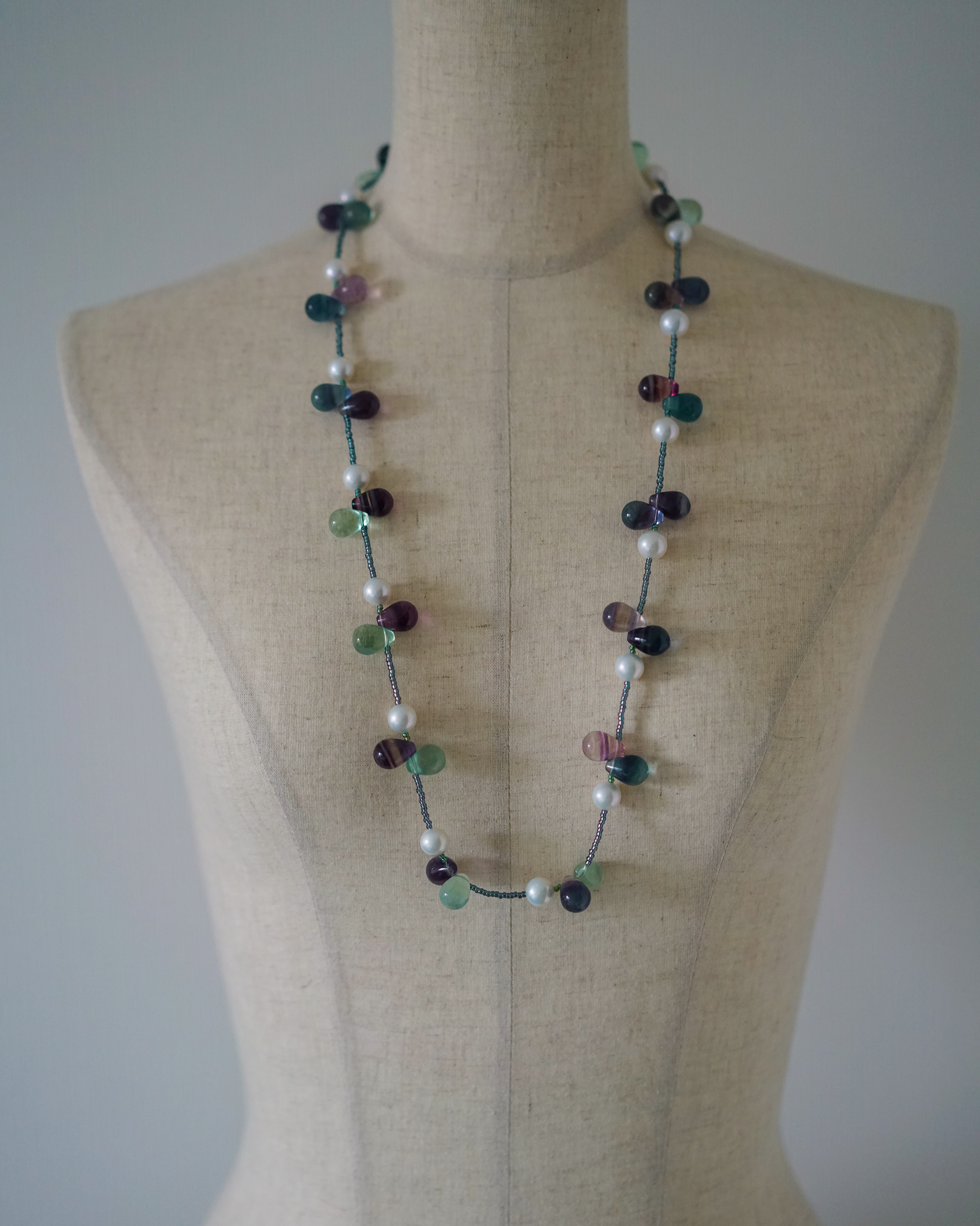 Falling Sheer — Edison Pearl & Fluorite Necklace