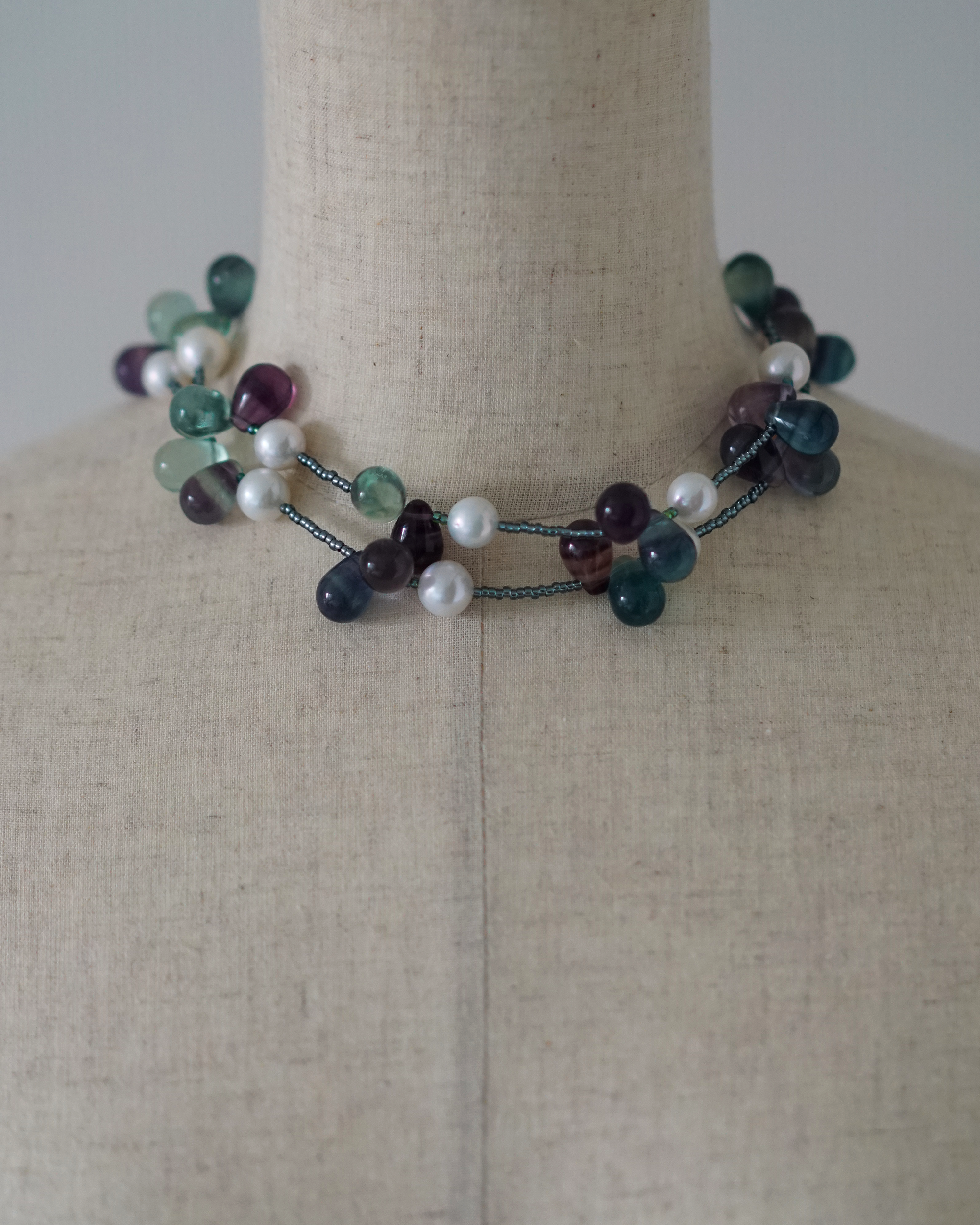 Falling Sheer — Edison Pearl & Fluorite Necklace