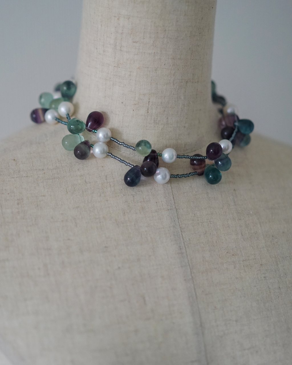 Falling Sheer — Edison Pearl & Fluorite Necklace