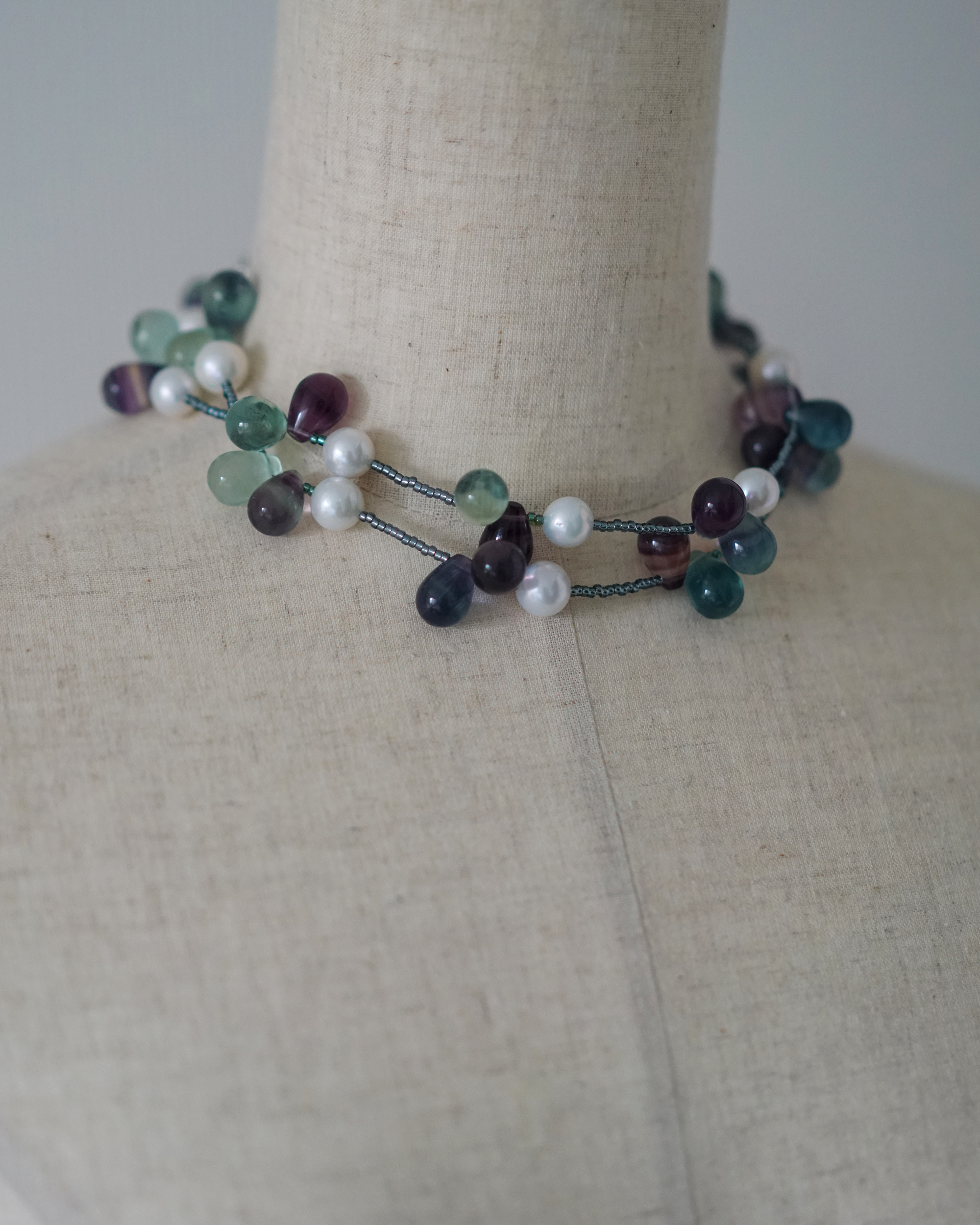 Falling Sheer — Edison Pearl & Fluorite Necklace