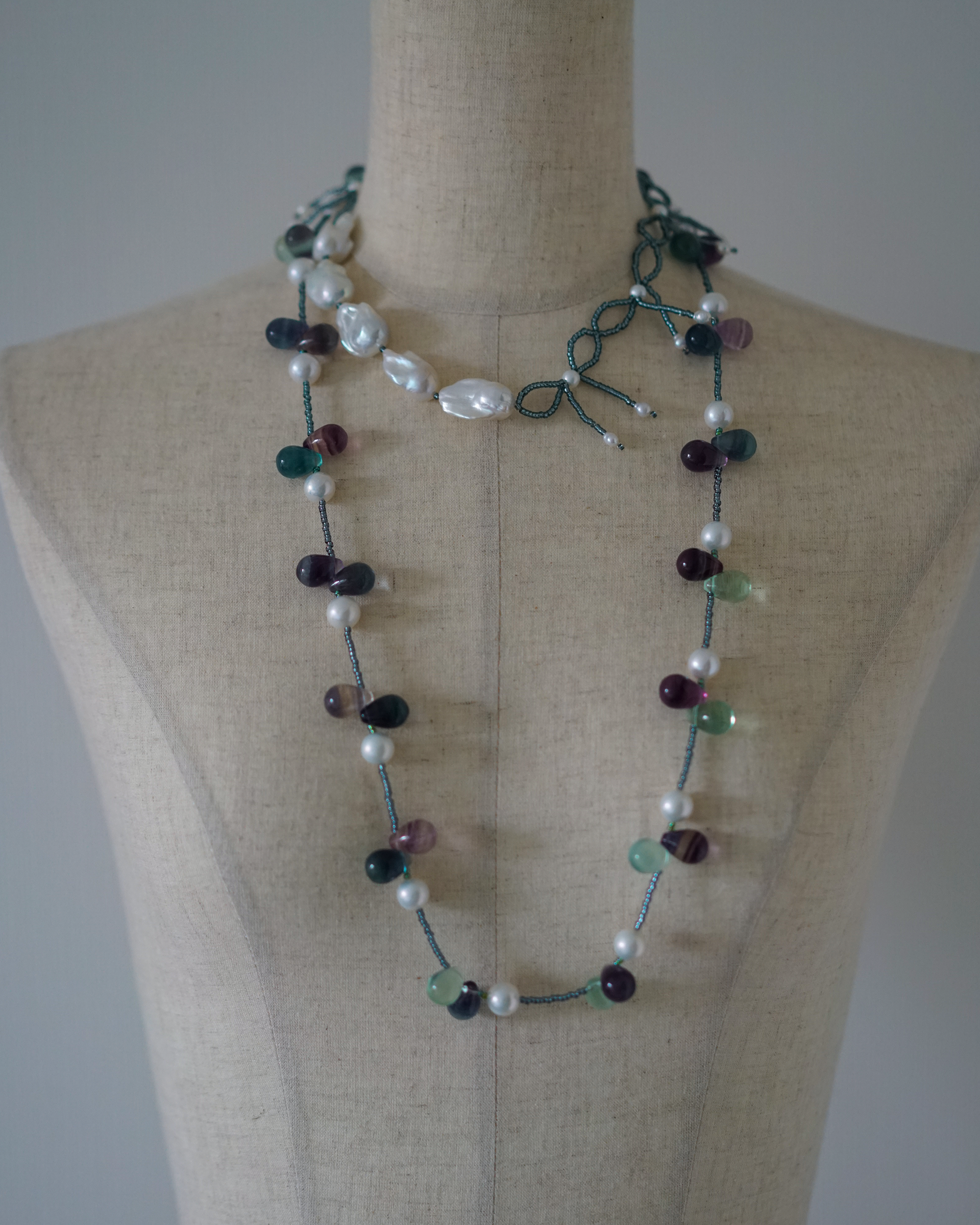 Falling Sheer — Edison Pearl & Fluorite Necklace