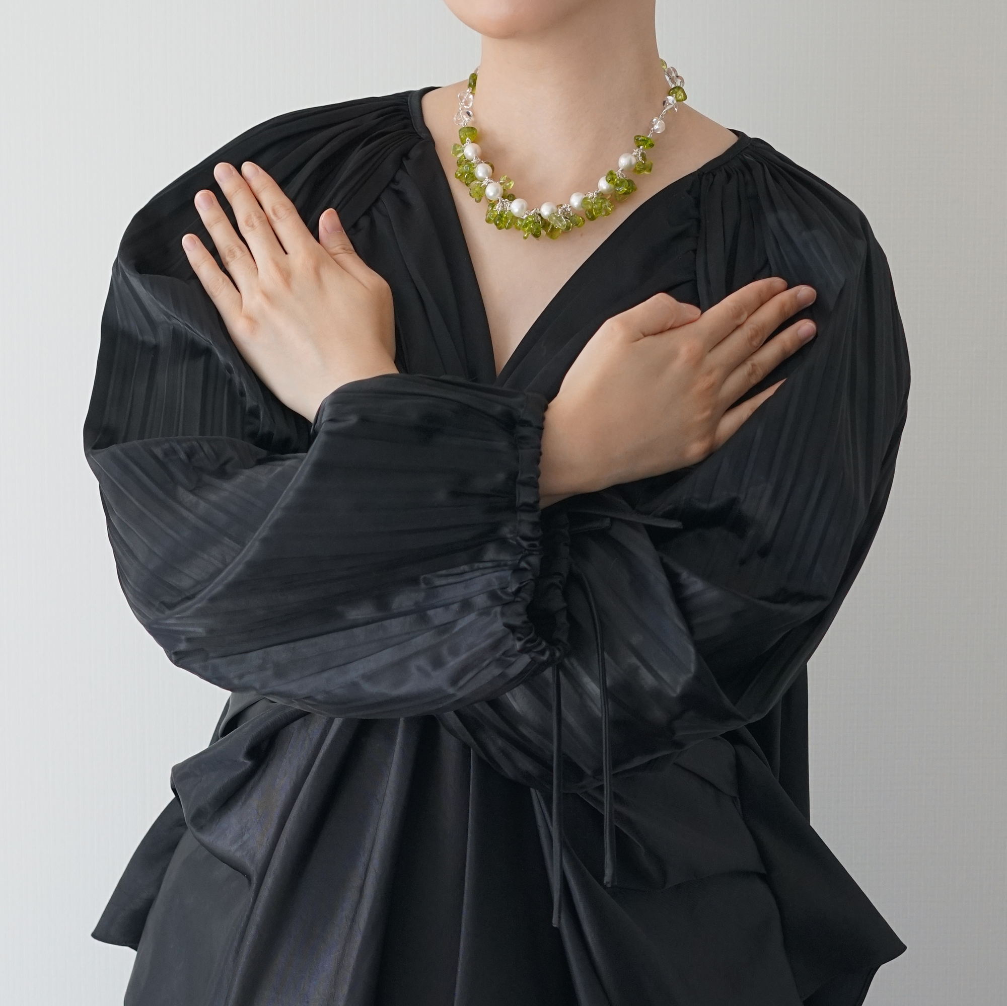 Green Growth — Hand-linked Edison Pearl & Quartz Necklace