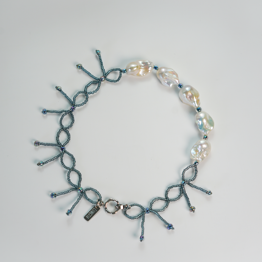 Ice Knot | Silver-Blue Baroque Pearl & Japanese Glass Choker