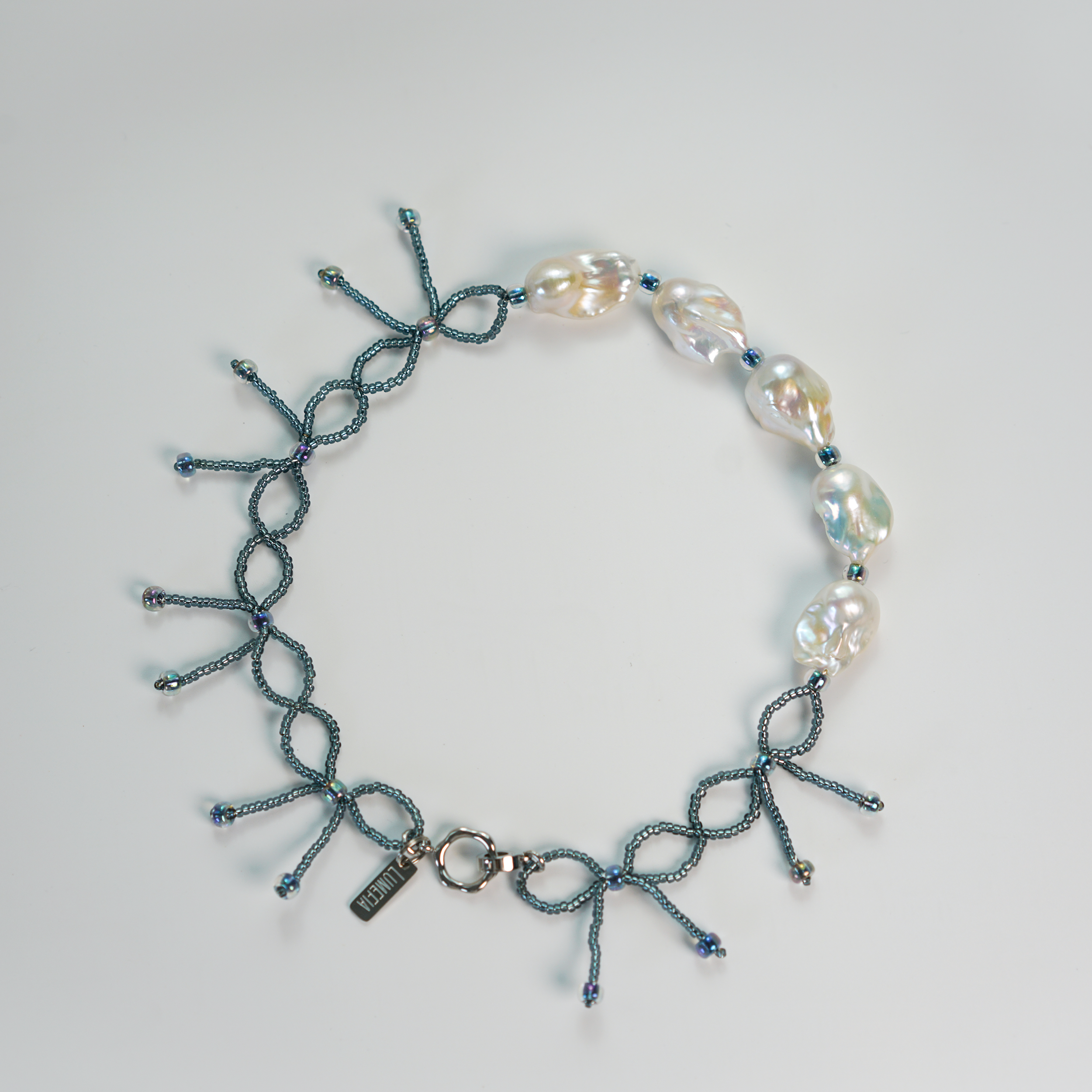 Ice Knot | Silver-Blue Baroque Pearl & Japanese Glass Choker