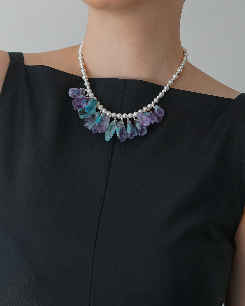 Iridescent Flow — Pearl & Quartz Necklace