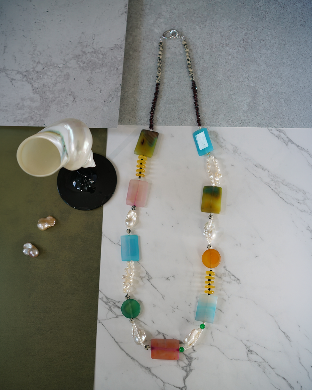 Iris — Baroque Pearl & Agate Necklace