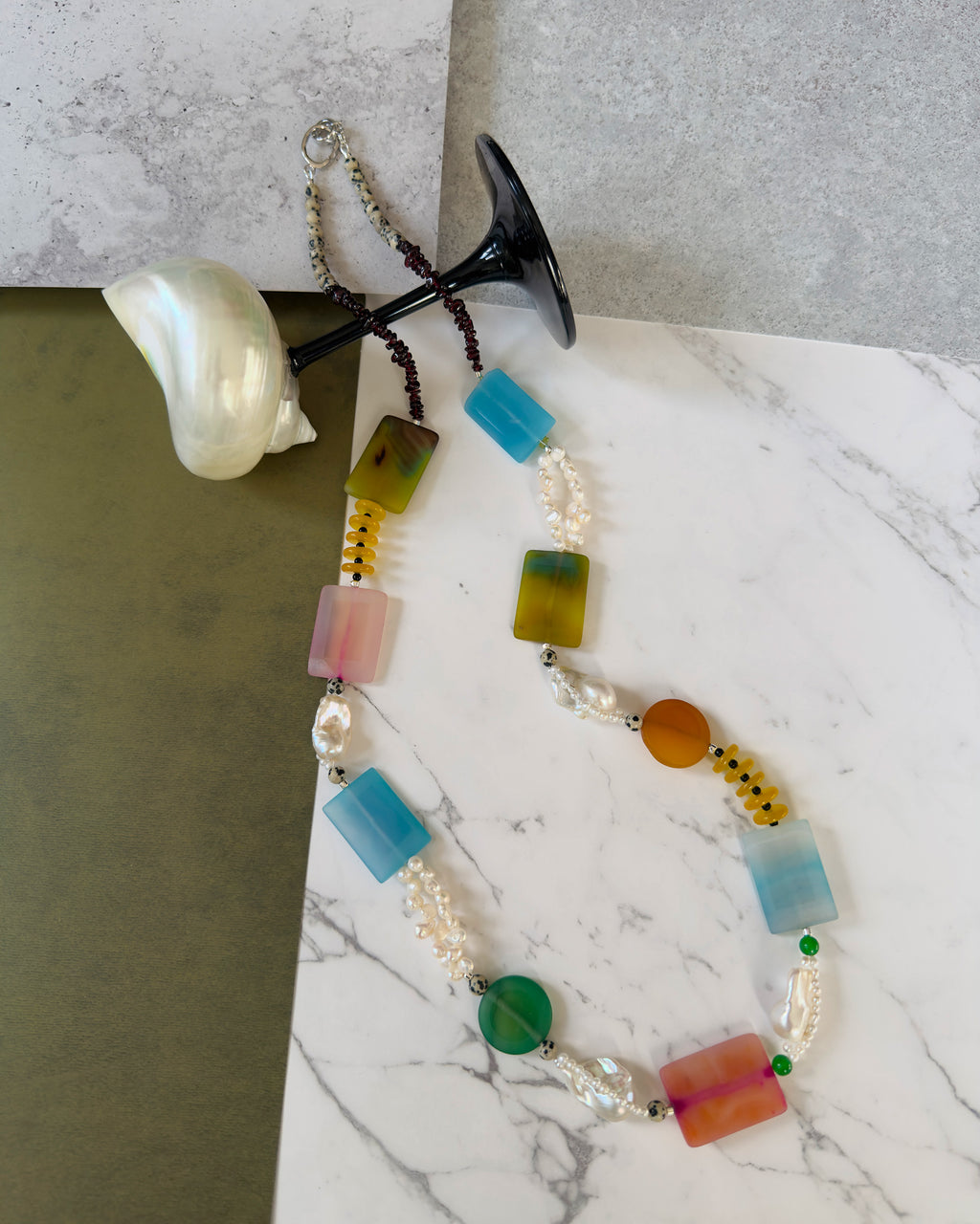 Iris — Baroque Pearl & Agate Necklace