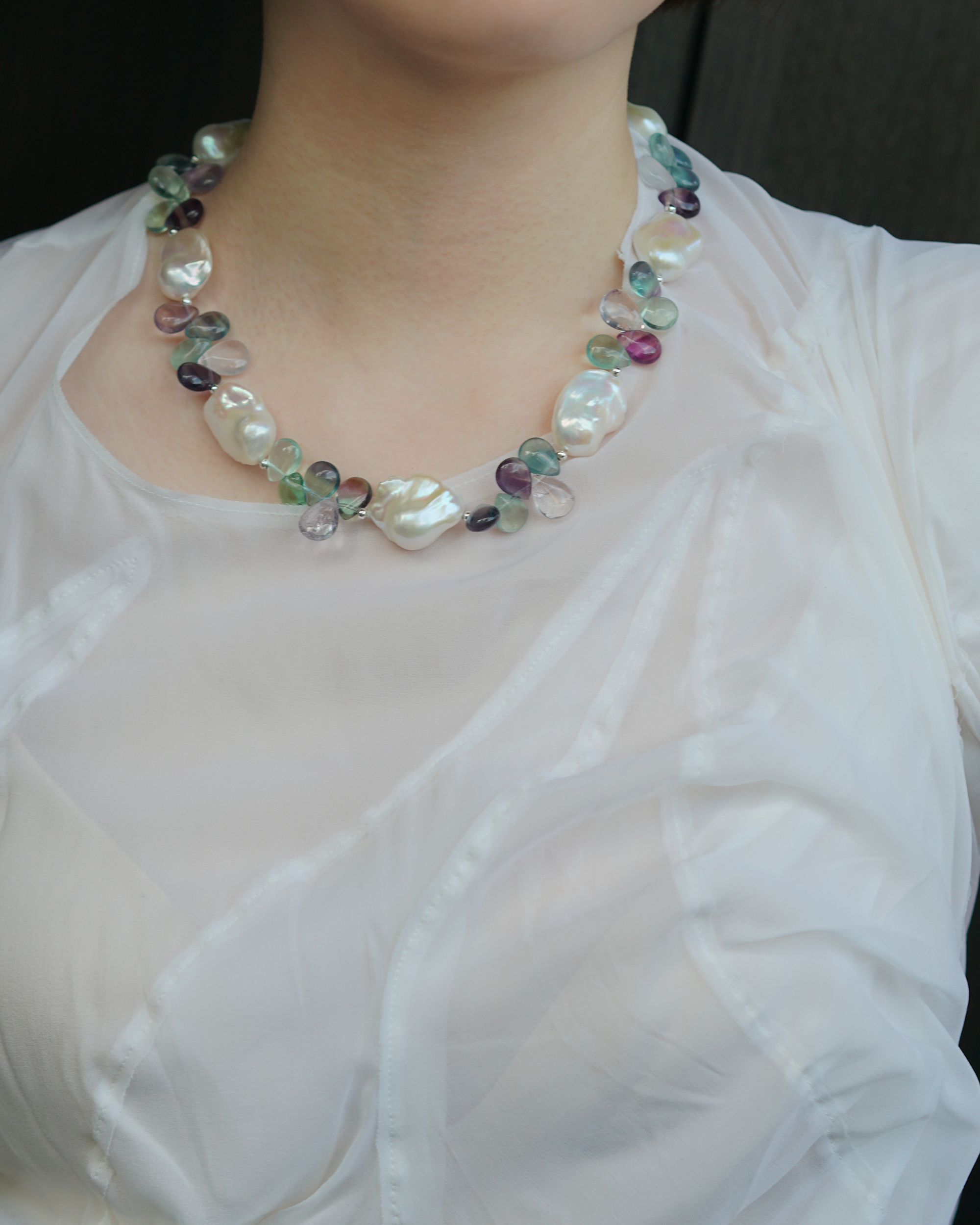 Lake Gleam — Baroque Pearl & Fluorite Necklace