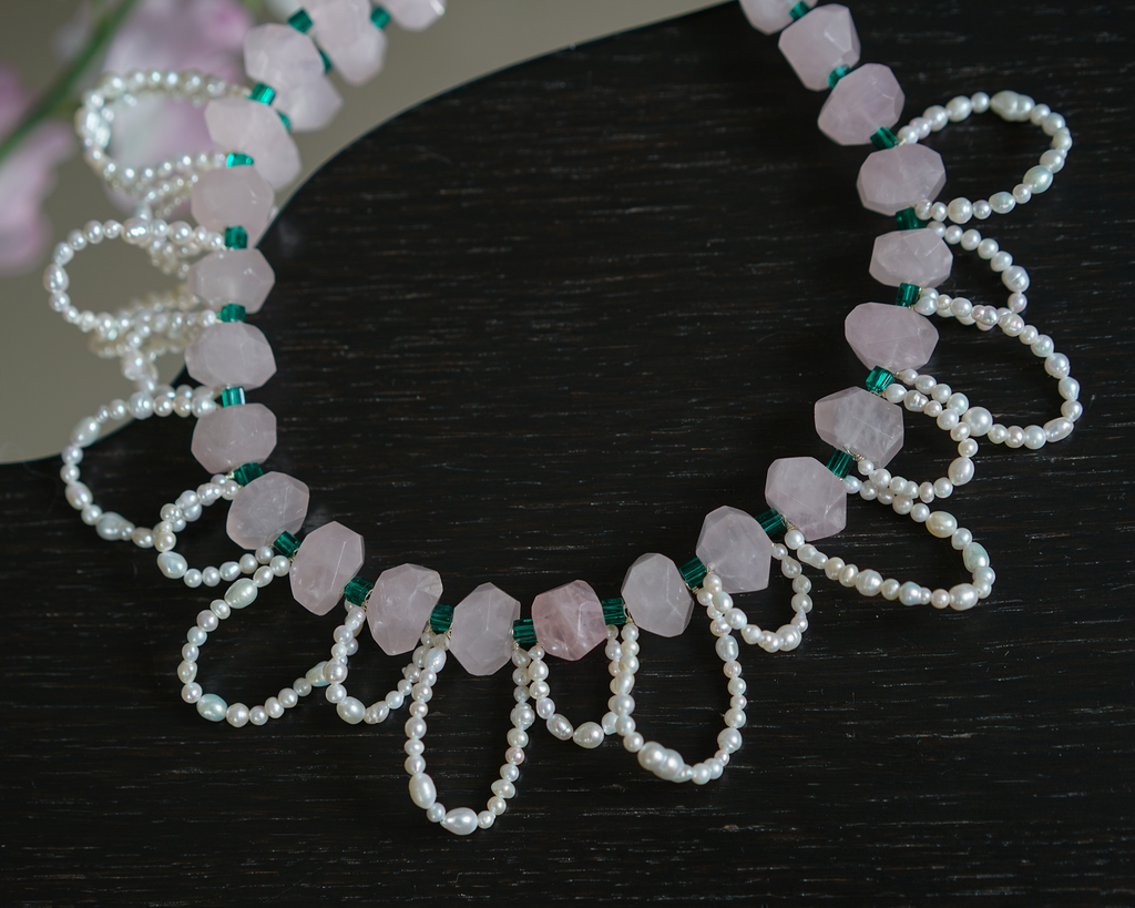 Loop Waltz — Rose Quartz & Baroque Pearls Necklace