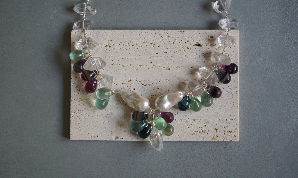 Aurora Drift — Linked Baroque Pearl & Fluorite Necklace