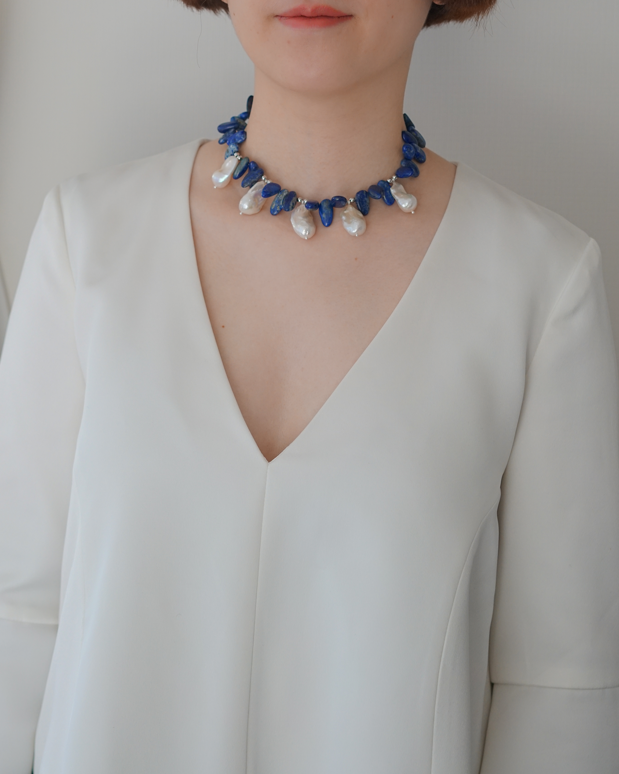 Midnight Tide — Lapis Lazuli & Baroque Pearl Necklace