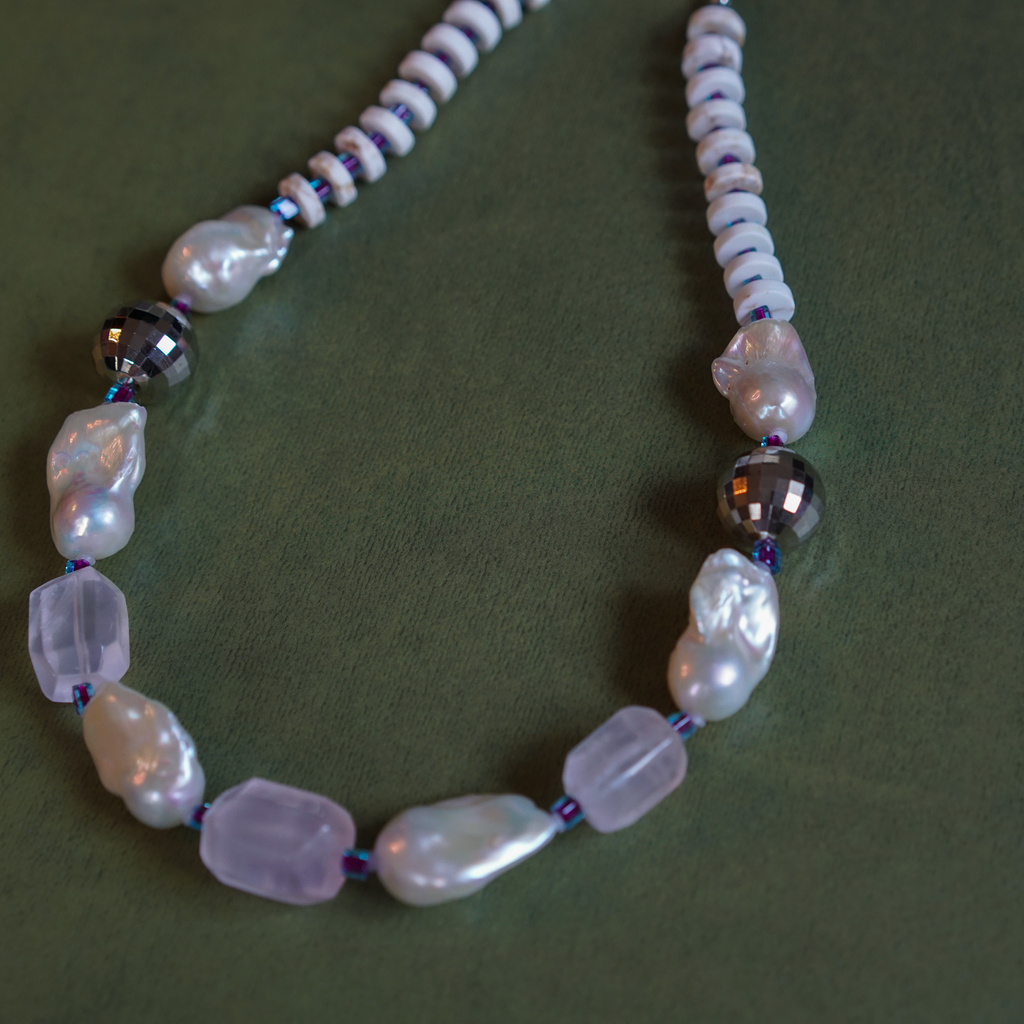 Mirror Break — Baroque Pearl & Quartz Necklace
