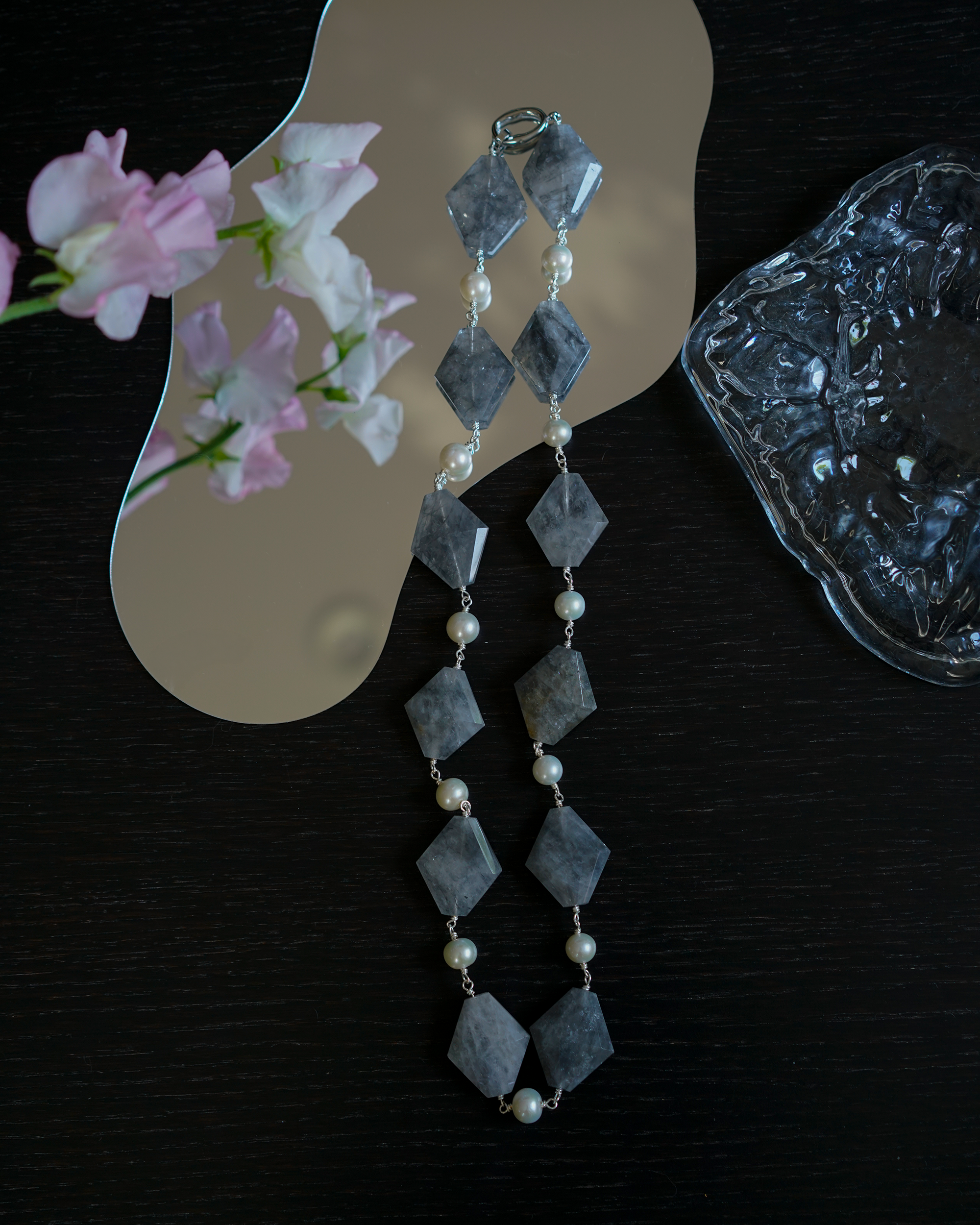 Mist Geometry — Linked Edison Pearl & Quartz Necklace