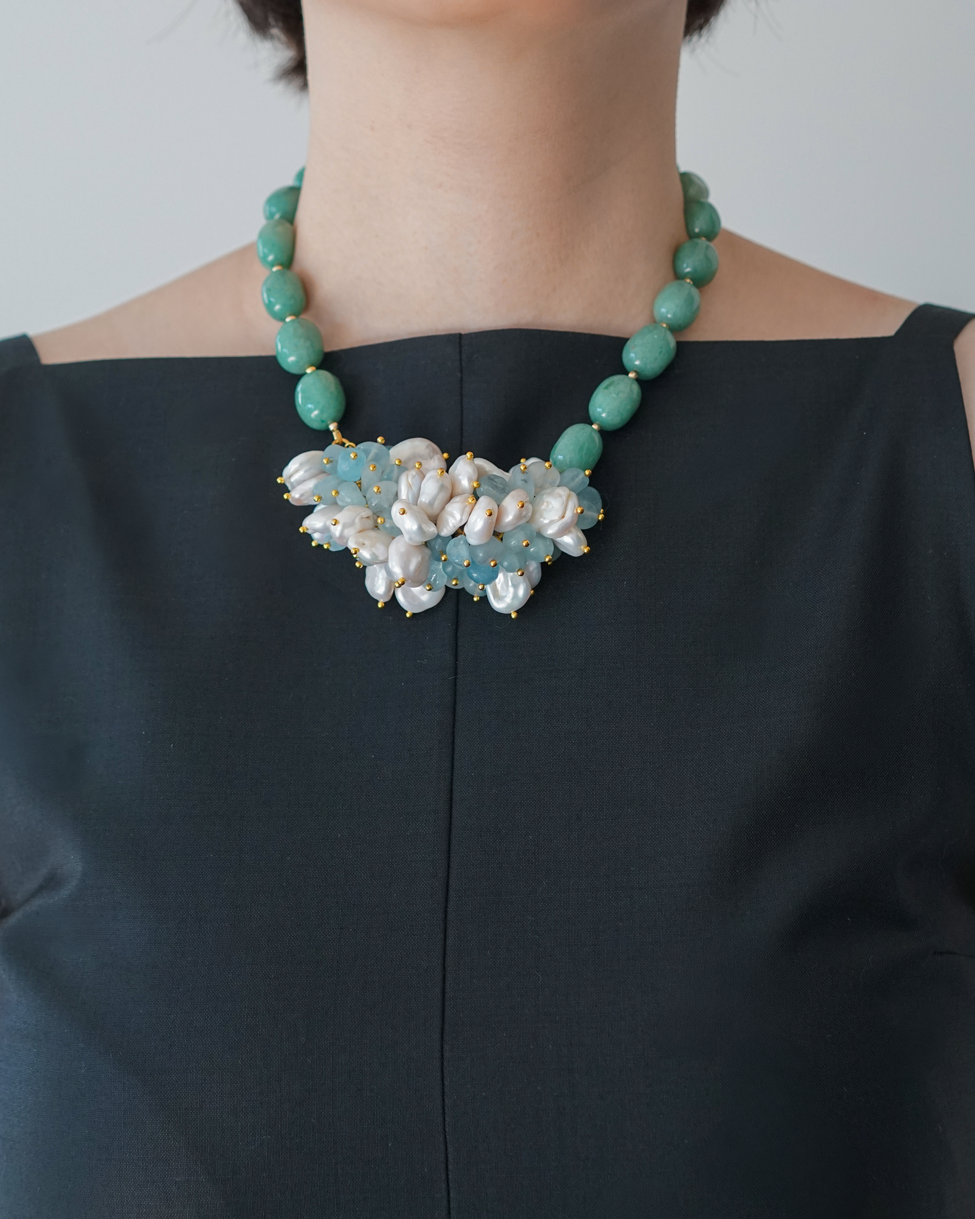 Morning Meadow — Aventurine, Aquamarine & Baroque Pearl Necklace