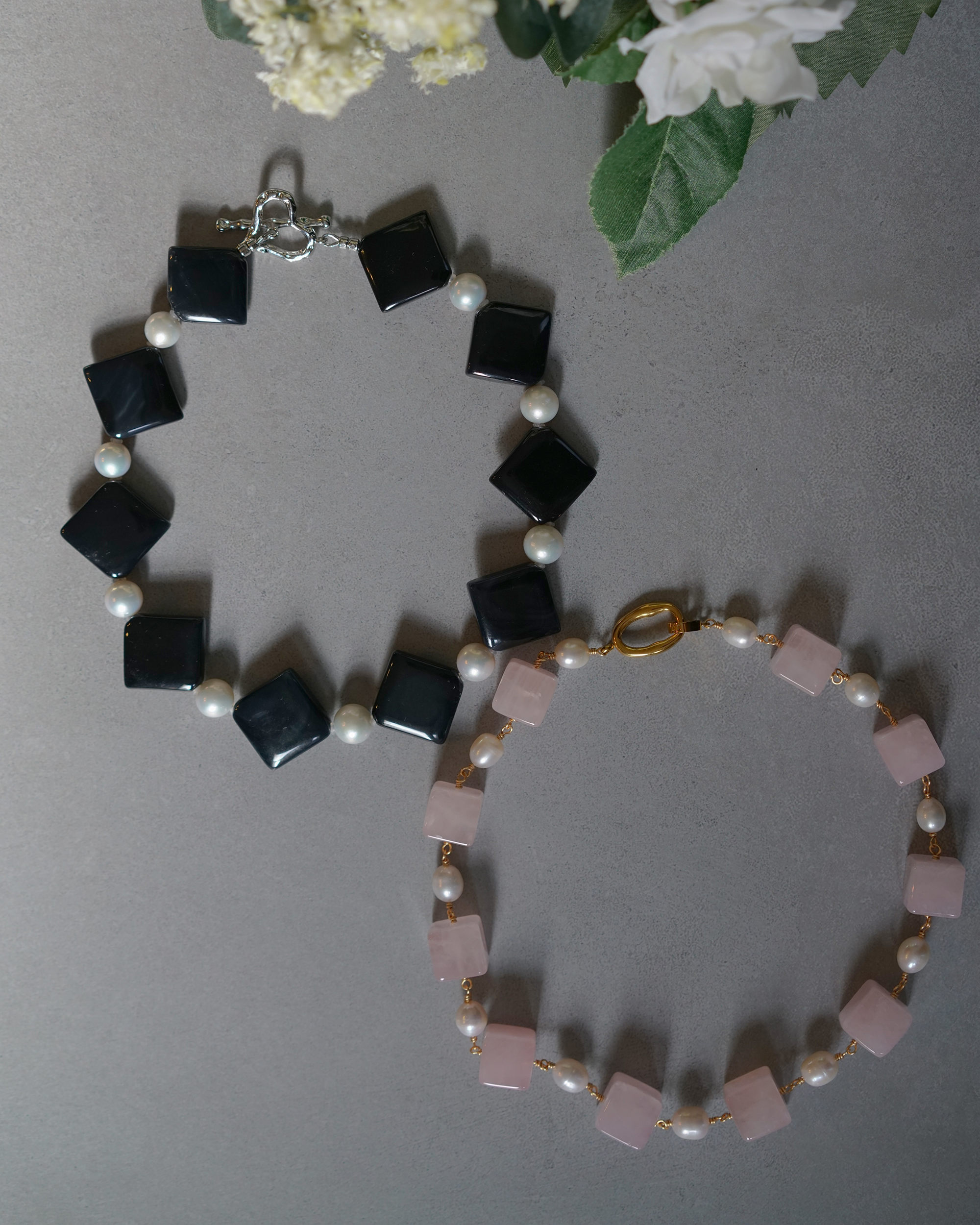 Noir Rhythm — Edison pearl & Agate Necklace