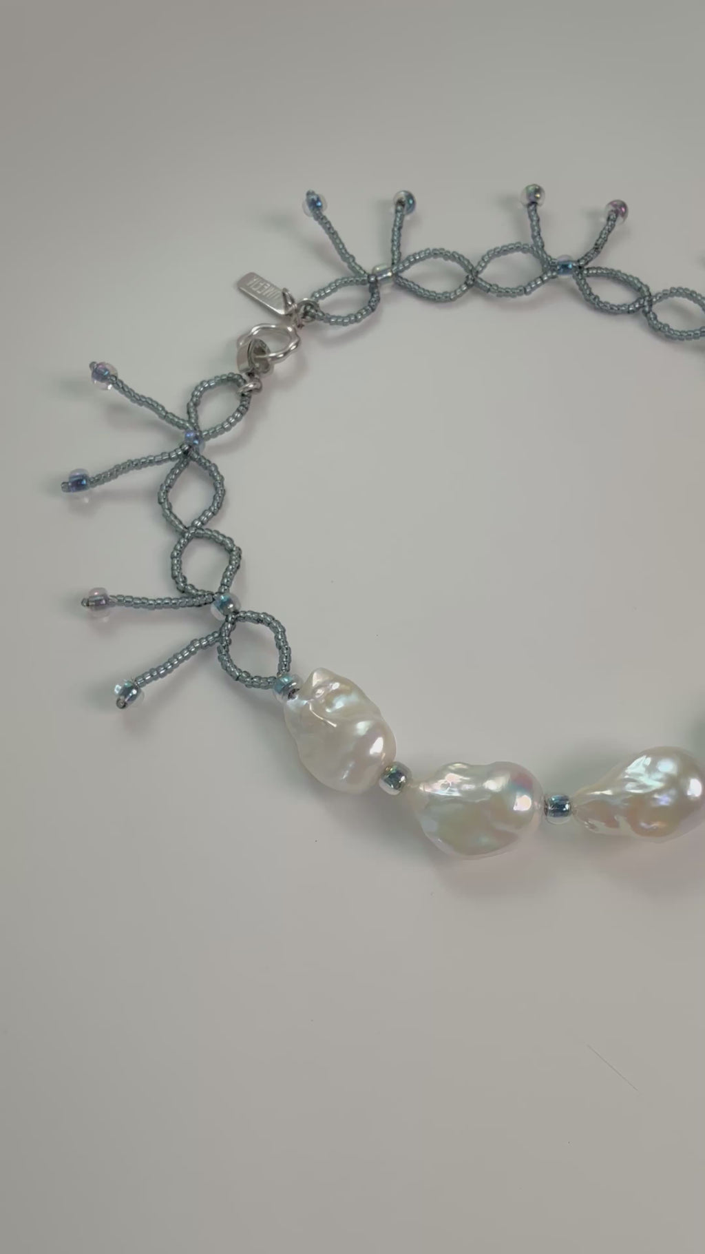Ice Knot | Silver-Blue Baroque Pearl & Japanese Glass Choker