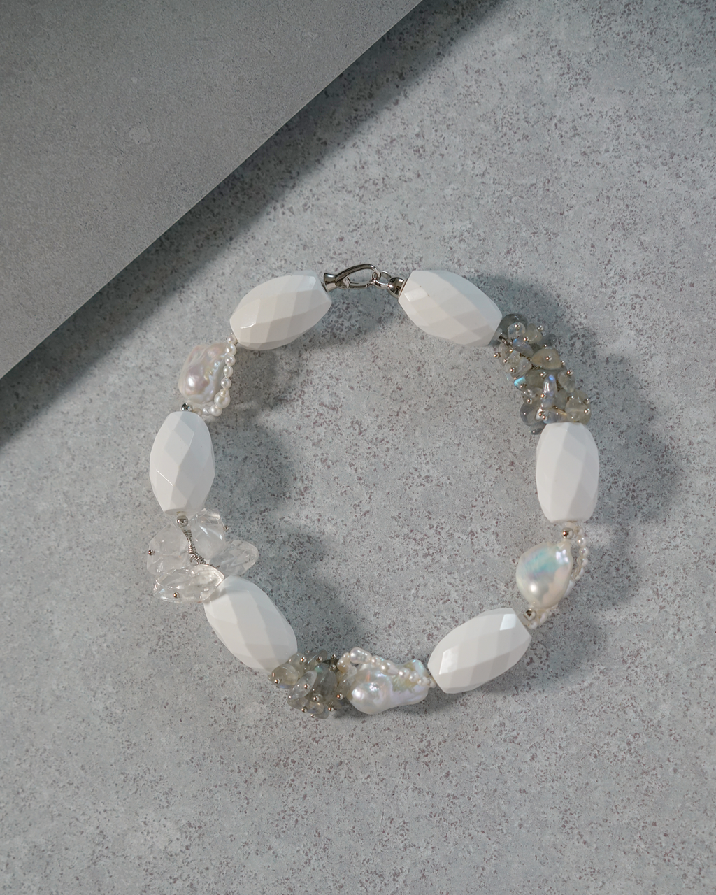 Prism Veil — Baroque Pearl & White Agate Necklace