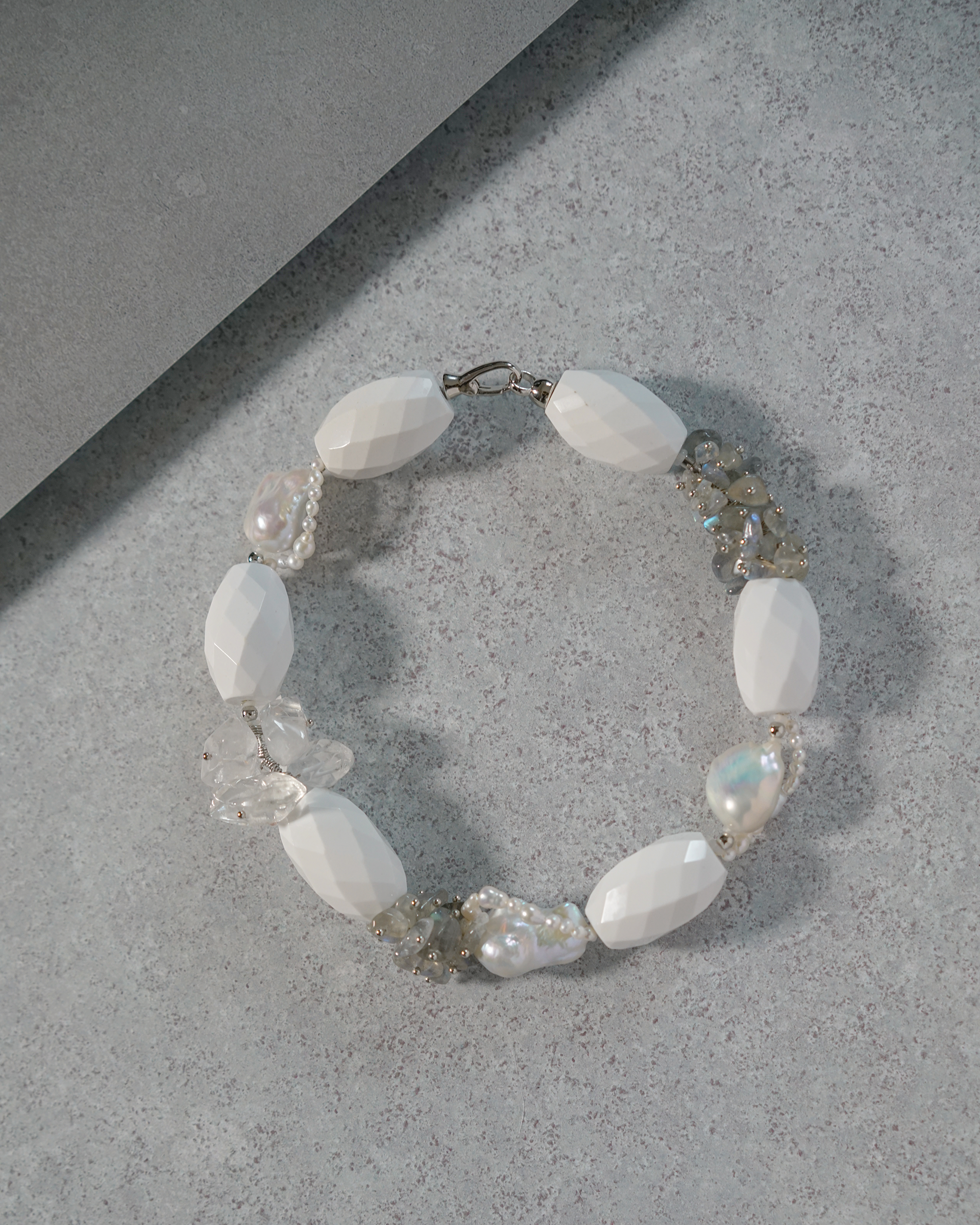 Prism Veil — Baroque Pearl & White Agate Necklace